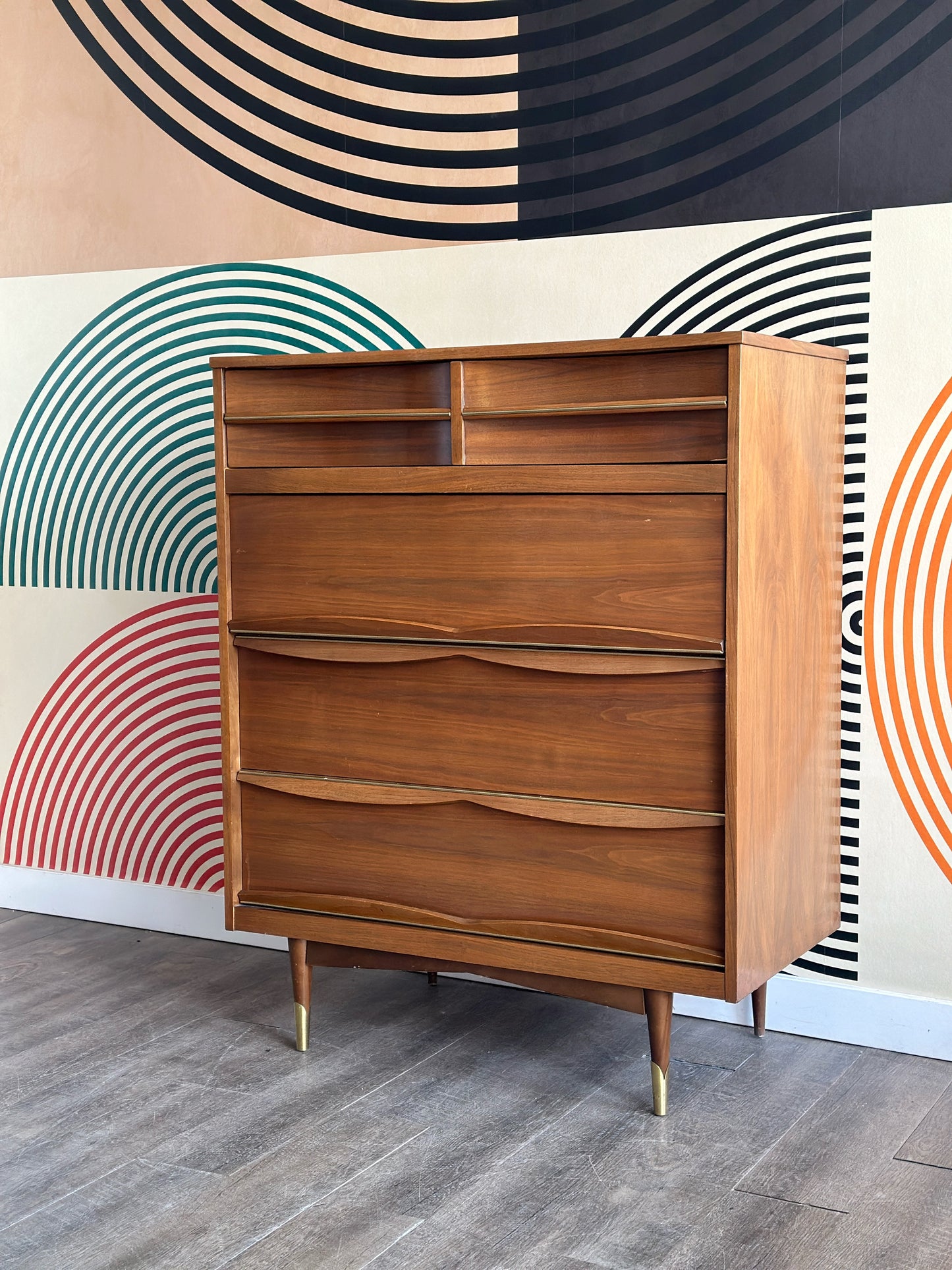 Vintage Vic Art Walnut Tallboy Dresser