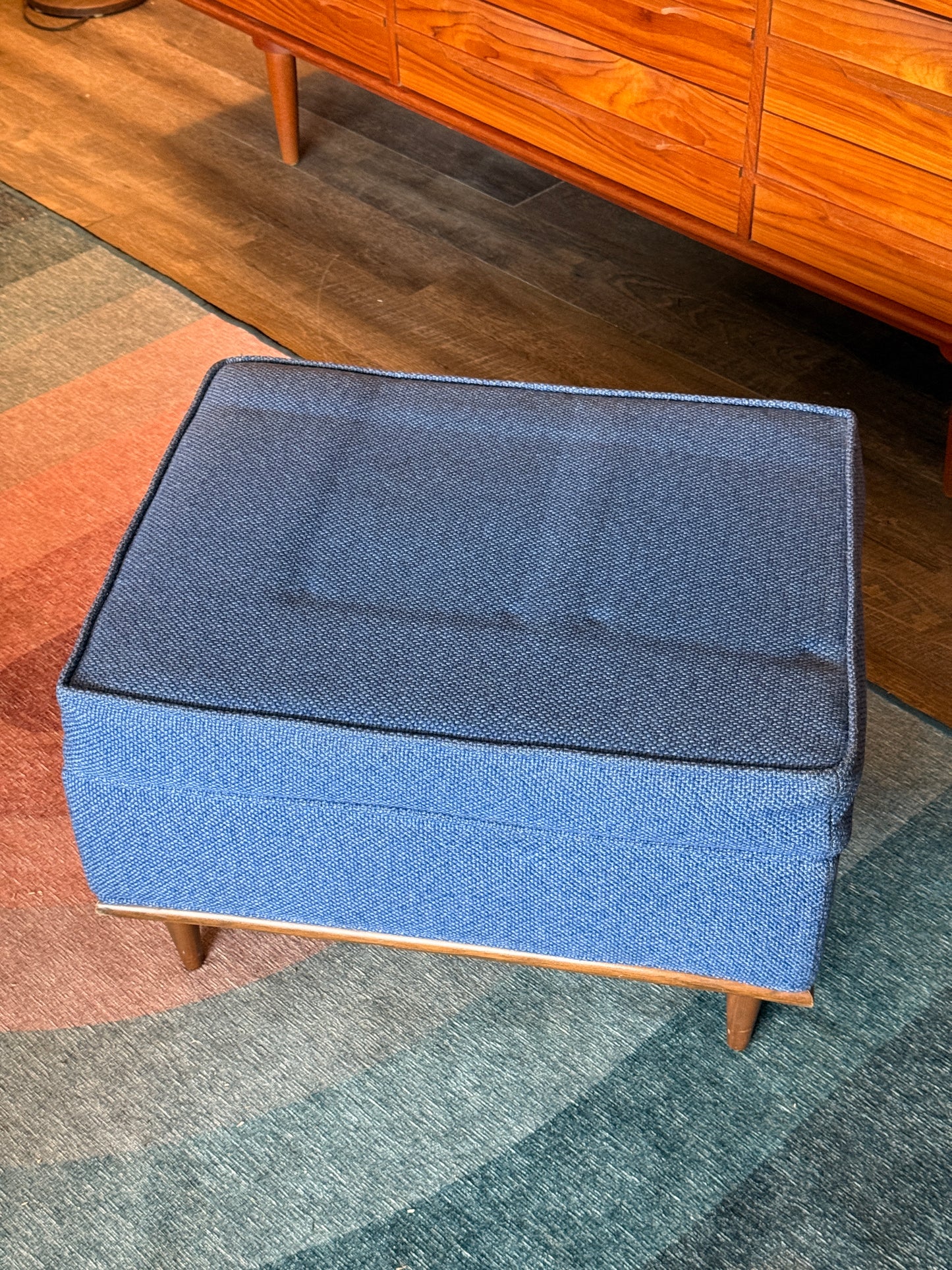 Vintage MCM Blue Ottoman