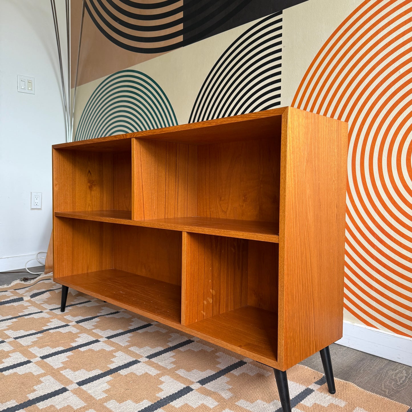 Vintage Teak Bookcase on Metal Legs