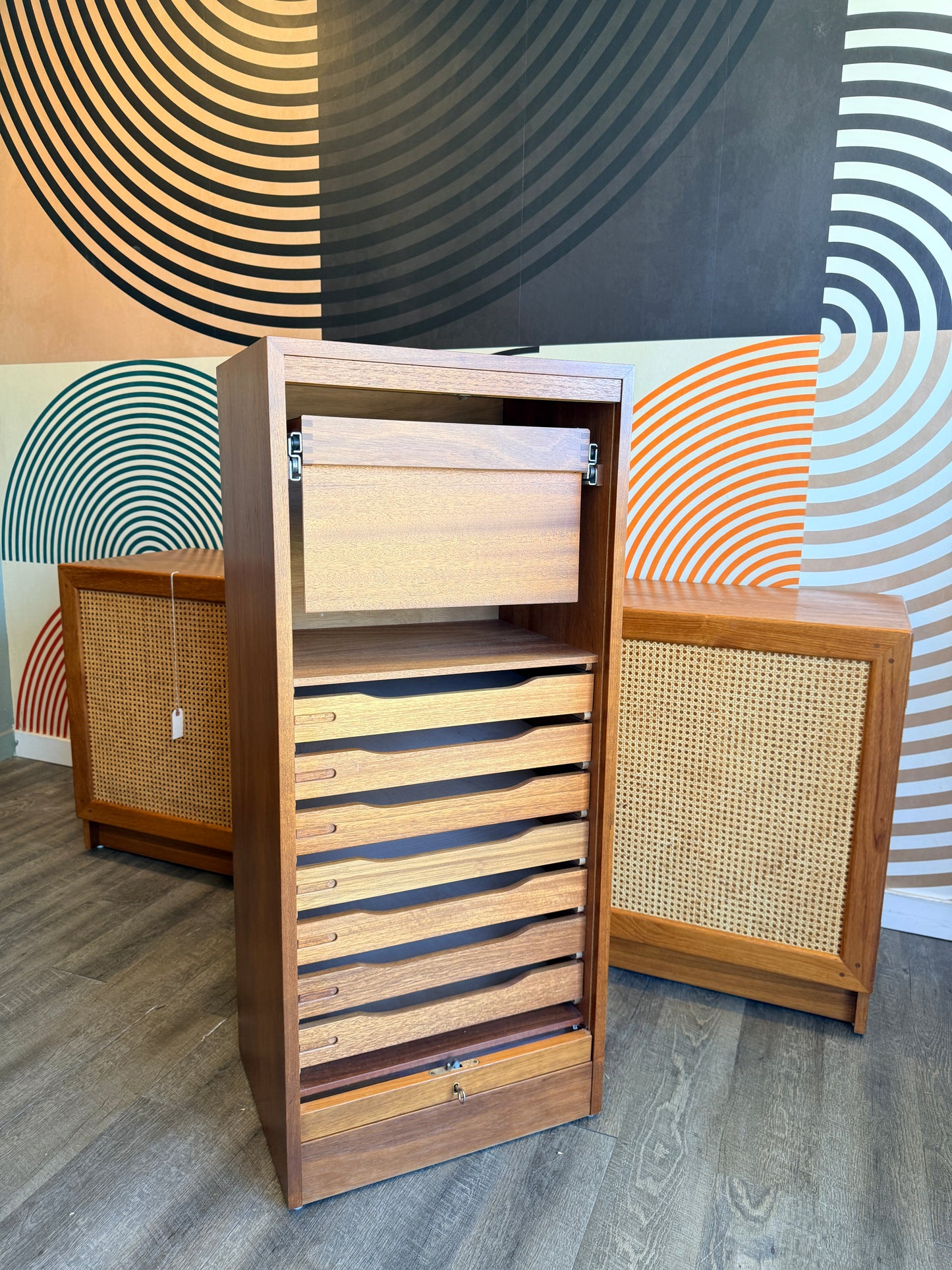 Danish Teak Tambour Door Filing Cabinet