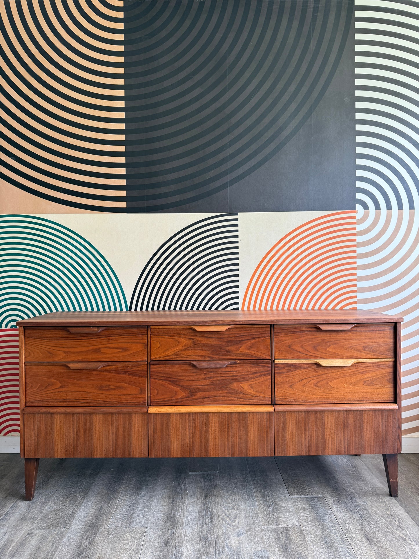 Vintage Walnut 9 Drawer Dresser by Kaufman
