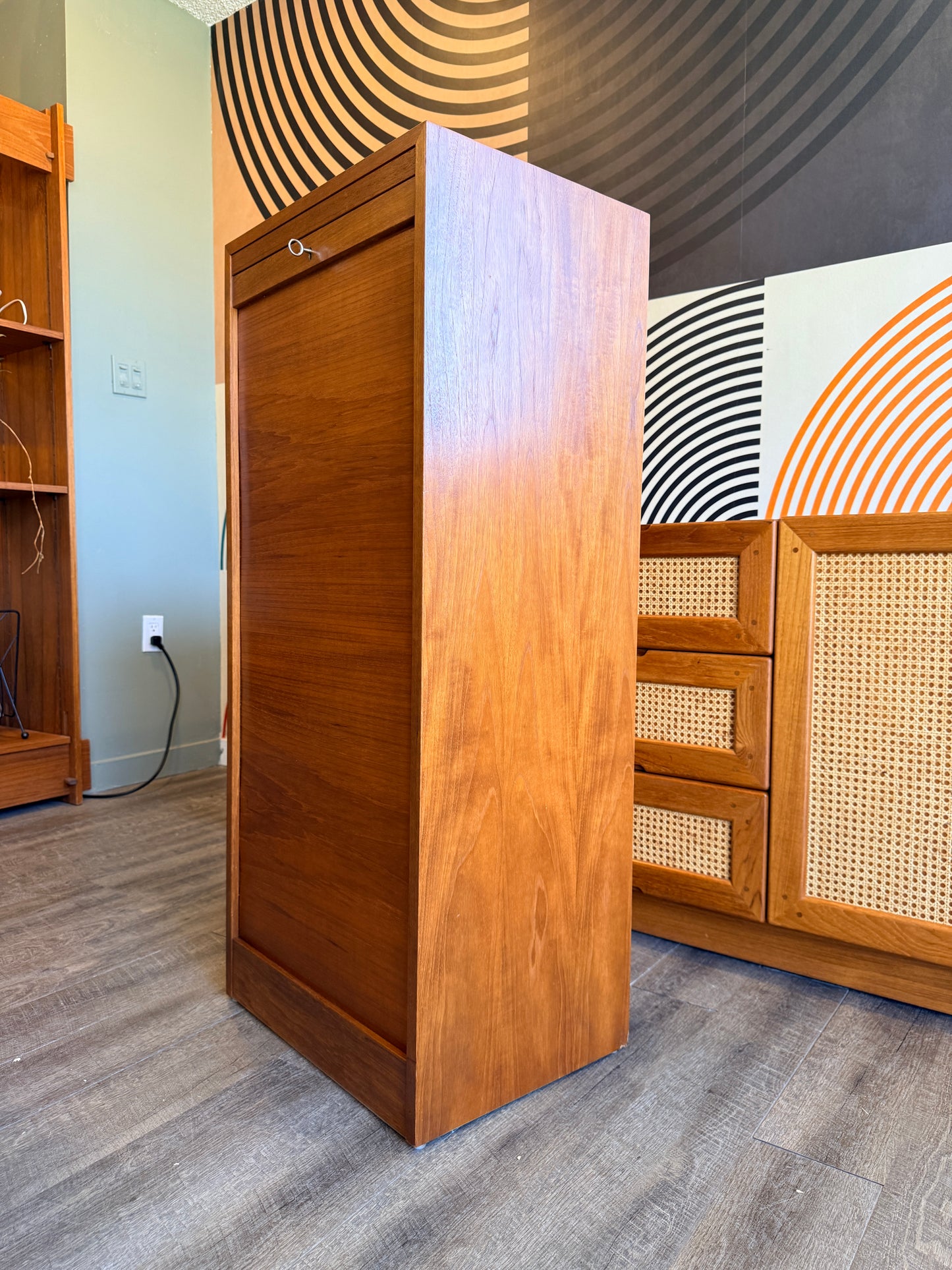 Danish Teak Tambour Door Filing Cabinet