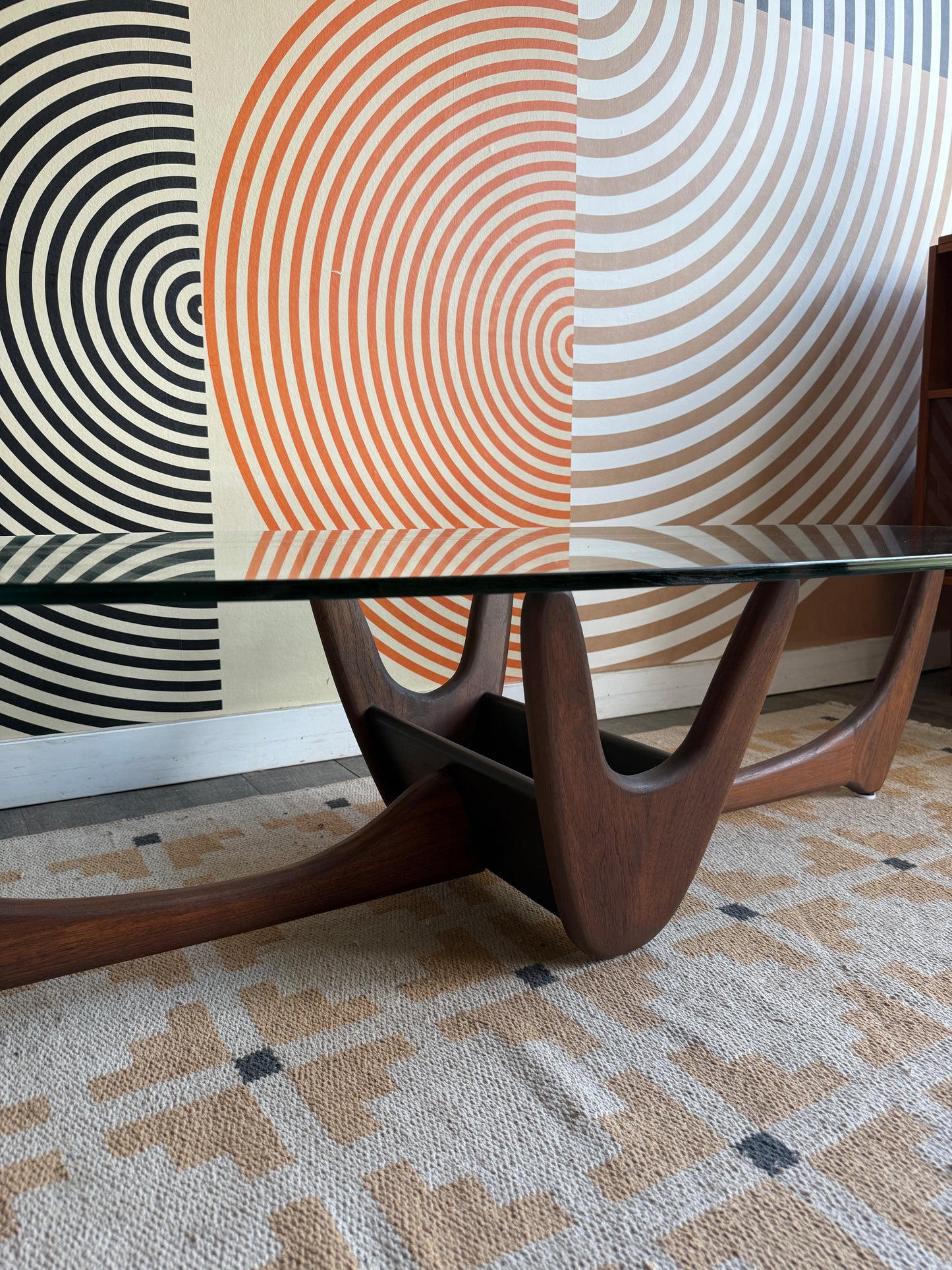 Sculptural Walnut Glass Coffee Table