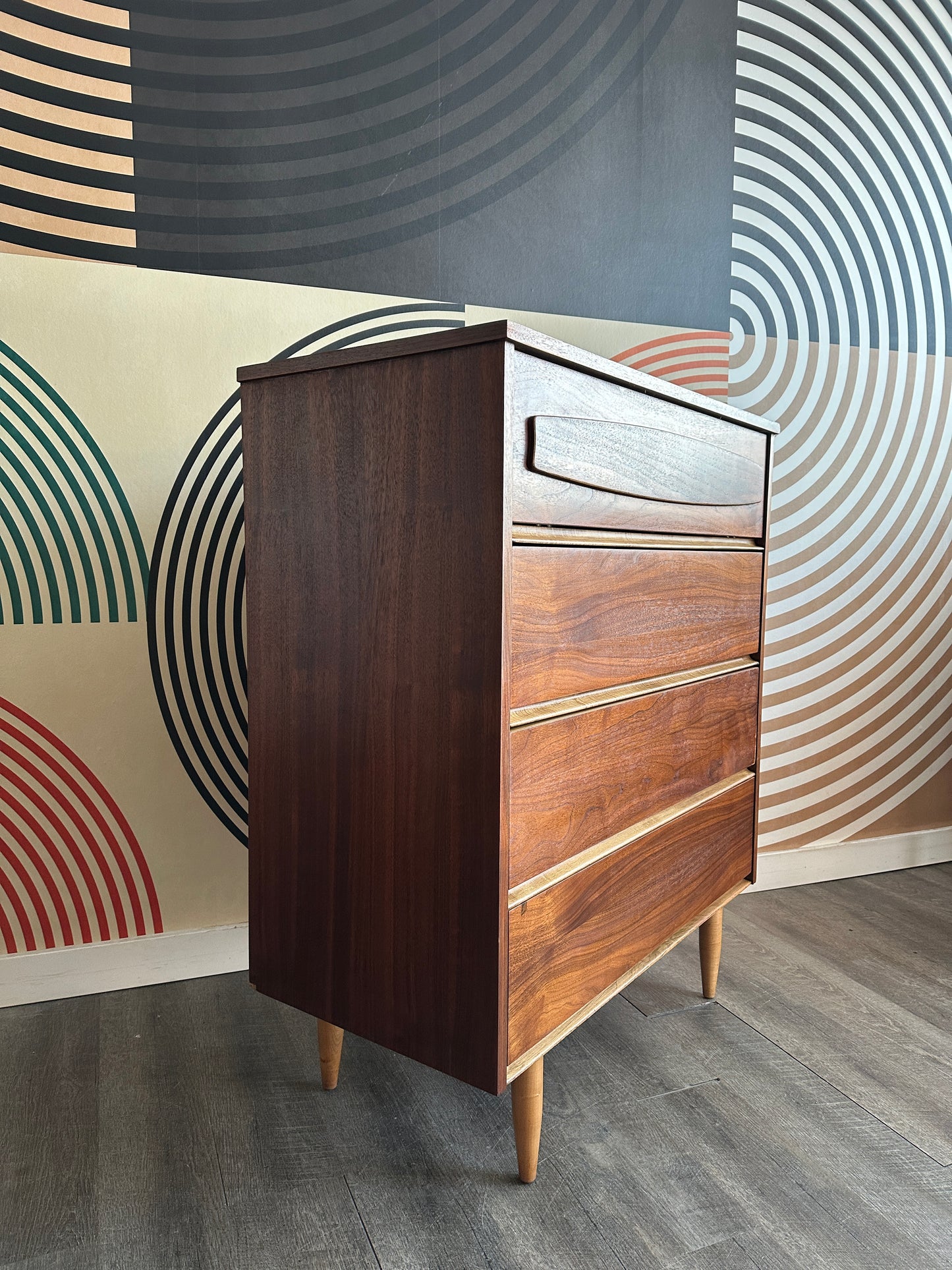 Vintage Walnut Tallboy Dresser