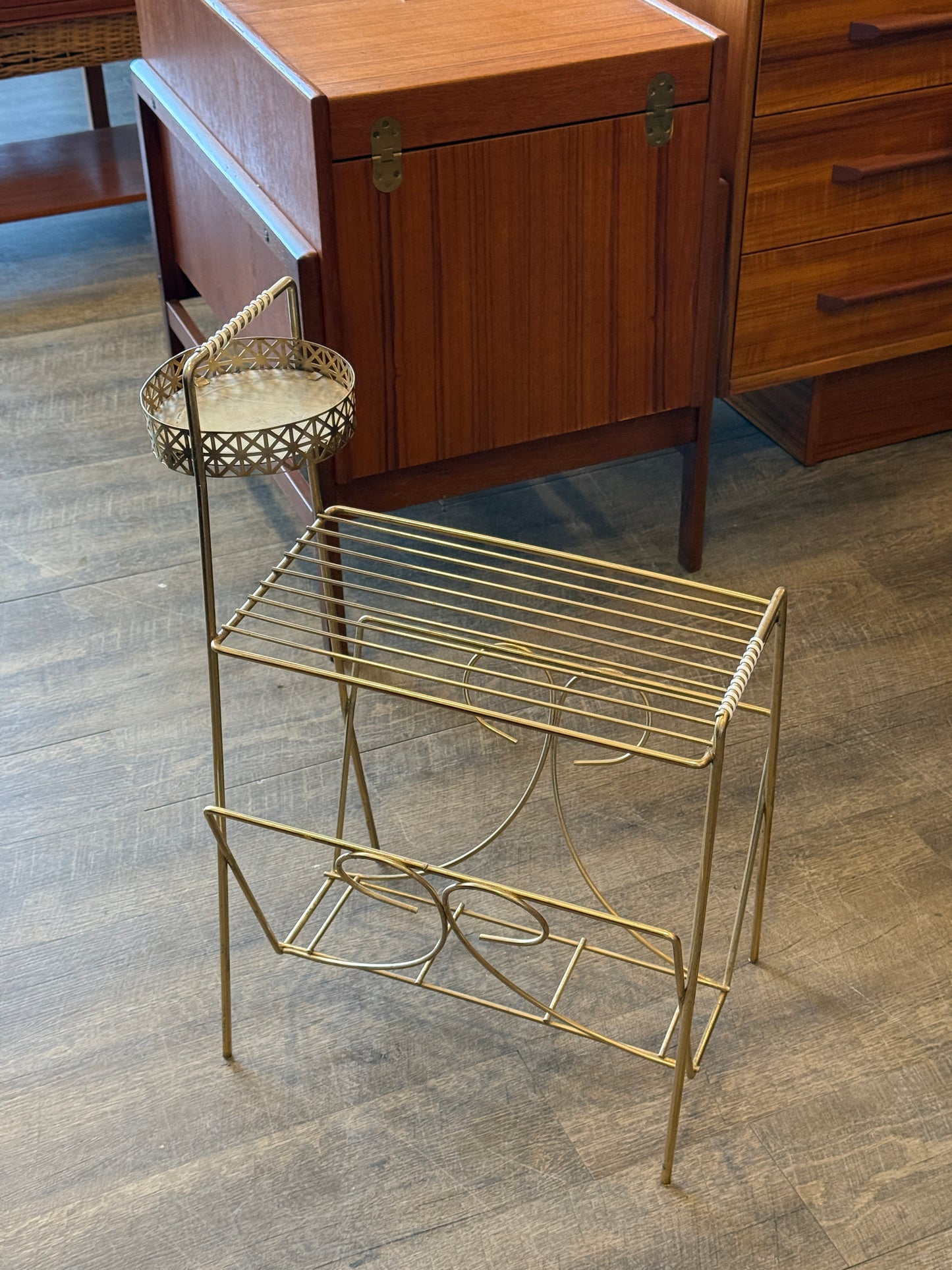 Vintage Gold Tone Ashtray with a Magazine Rack