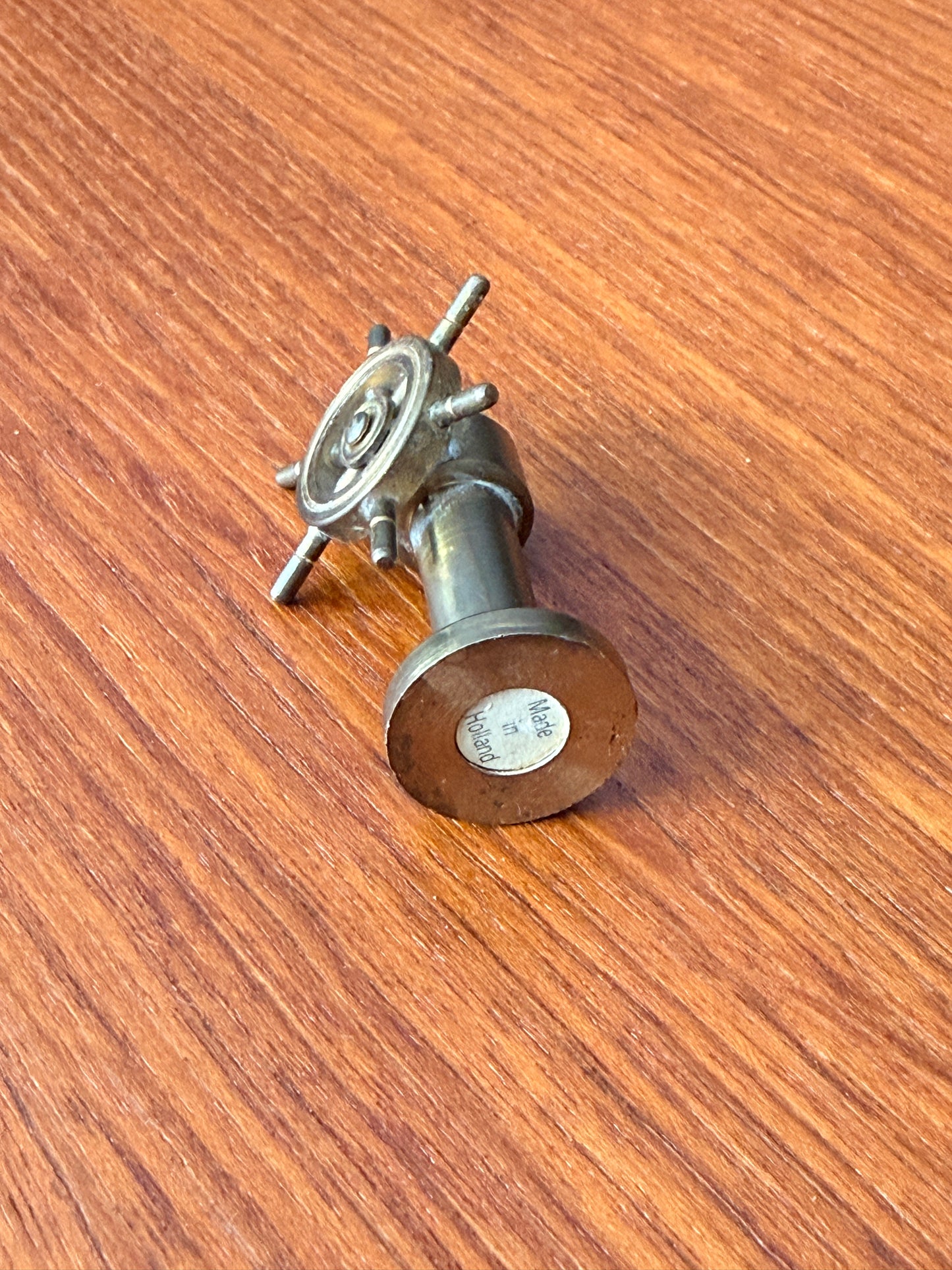 Vintage Miniature Brass Nautical Ship Wheel with Compass