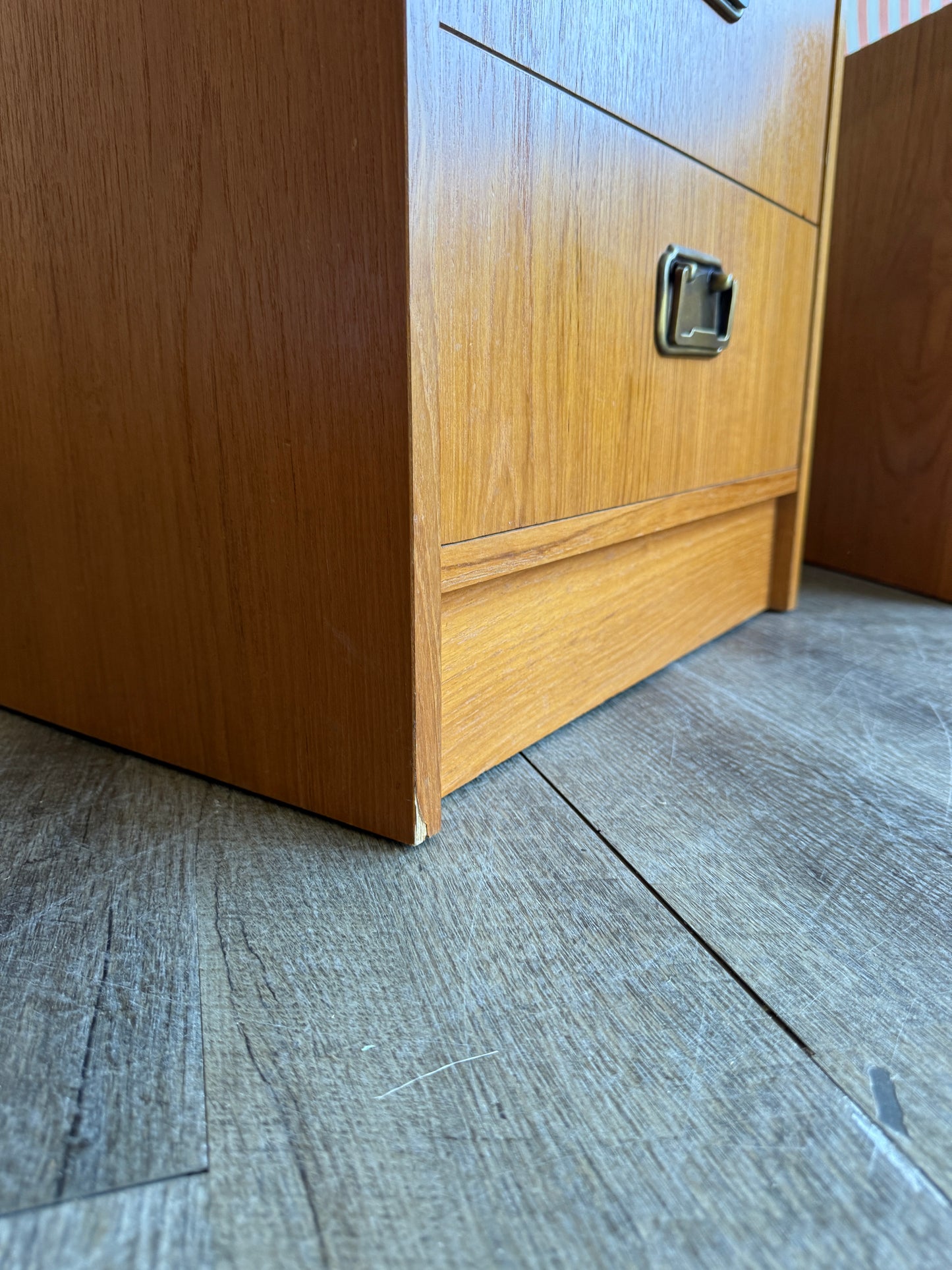 Pair of Teak Nightstands with Metal Pulls