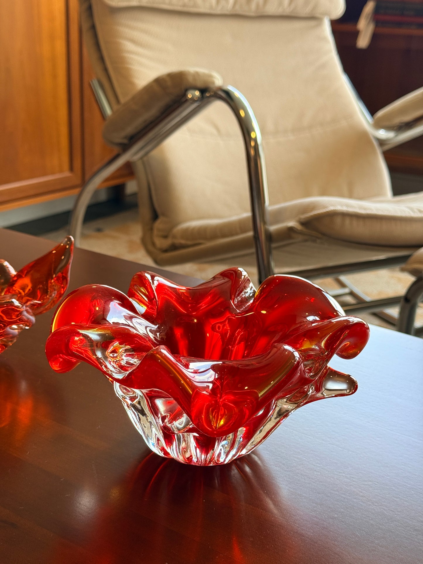 Vintage Red Handblown Glass Bowl