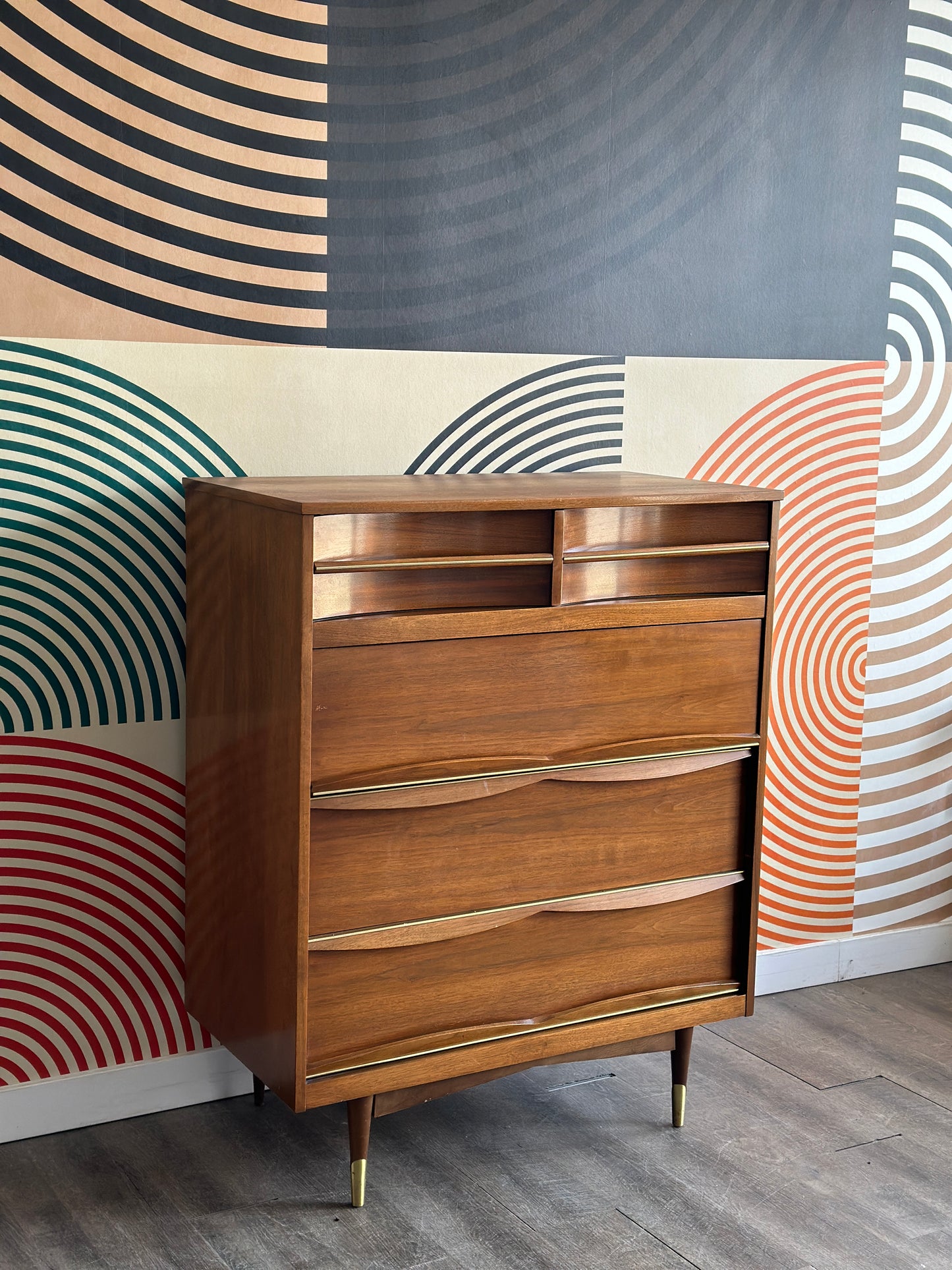 Vintage Vic Art Walnut Tallboy Dresser