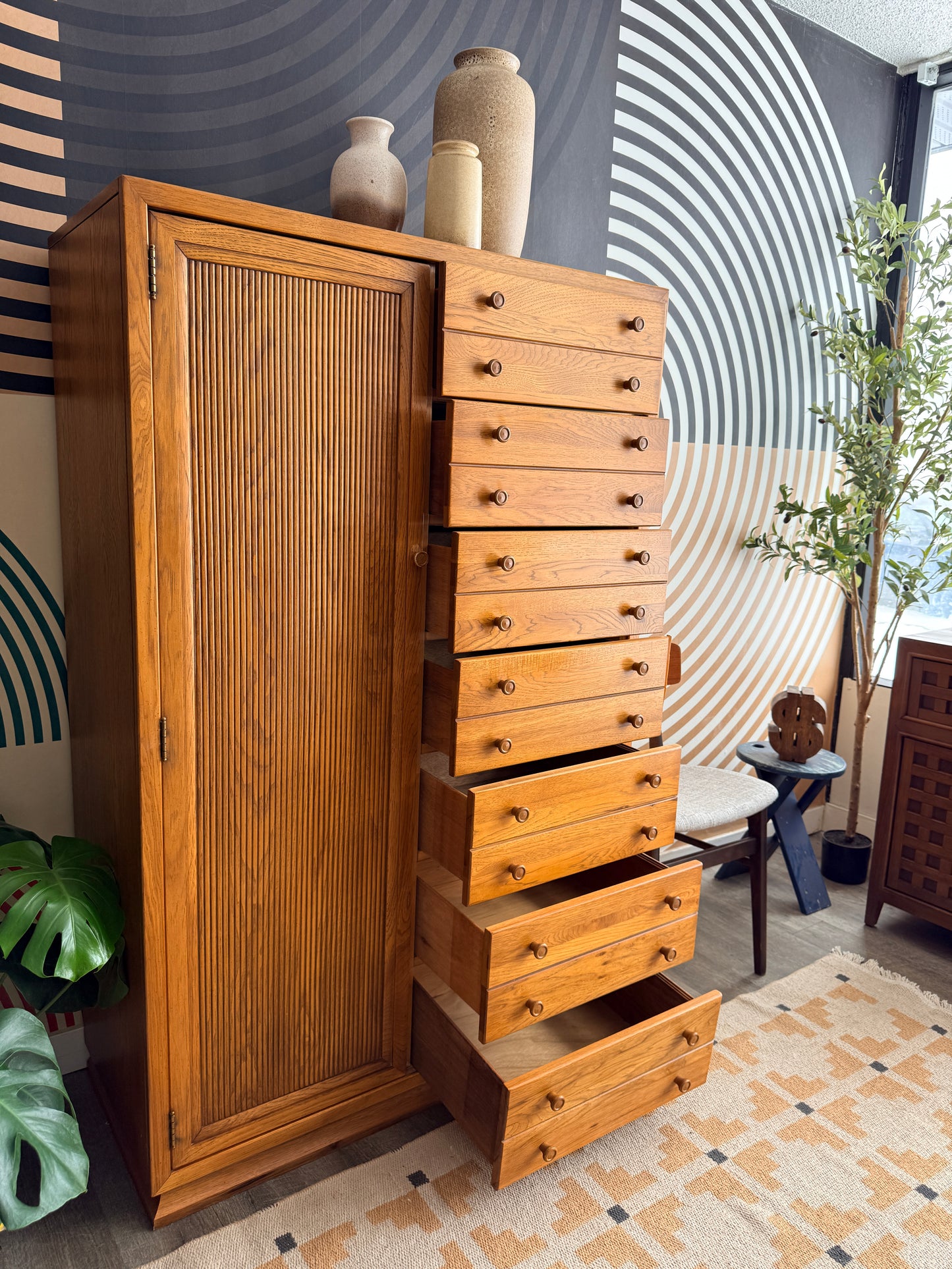 Vintage Oak Armoire with Drawers