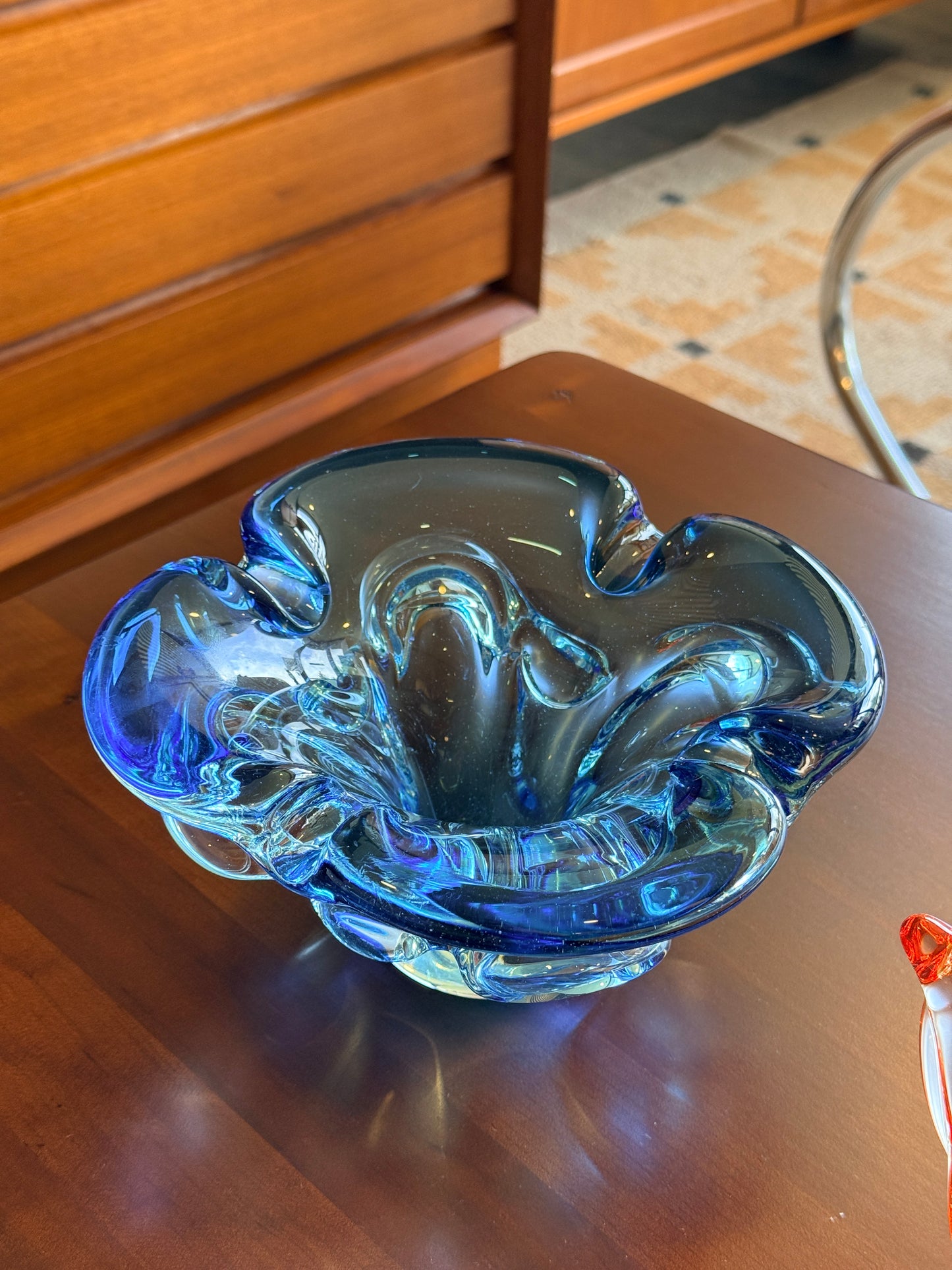 Vintage Blue Handblown Glass Bowl