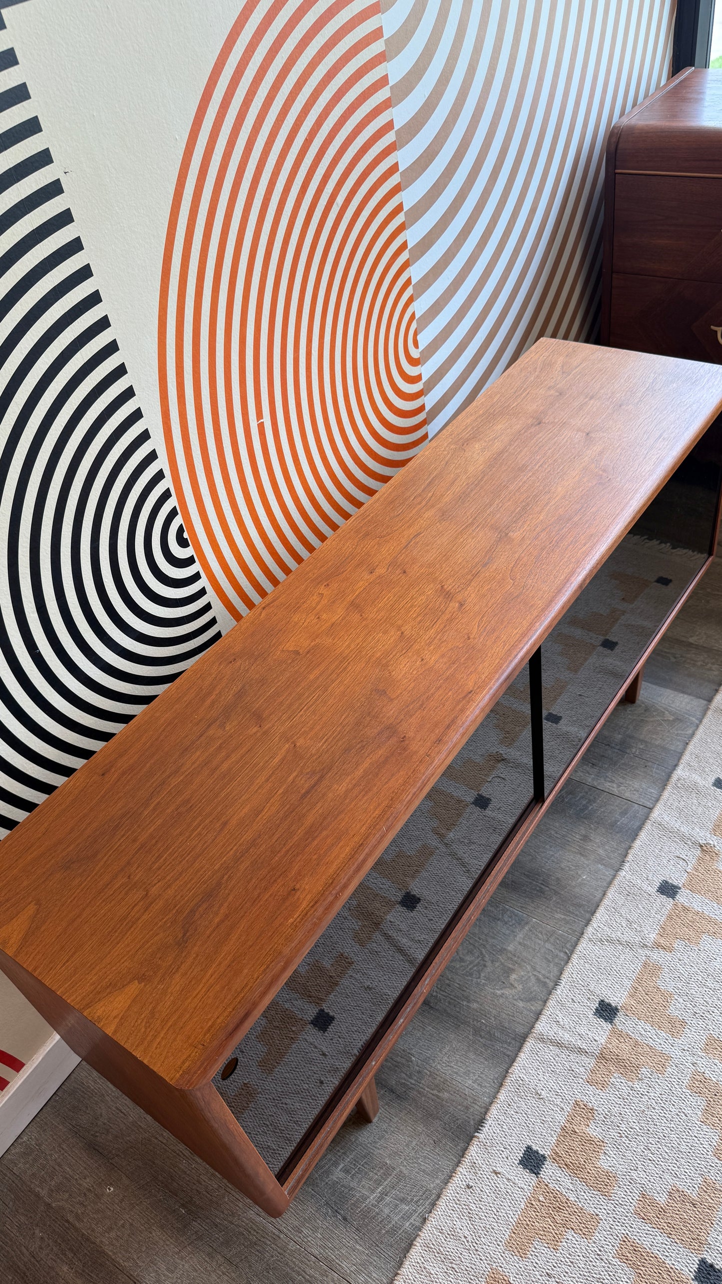 Vintage Walnut Media Cabinet with Smoked Plexiglass Doors
