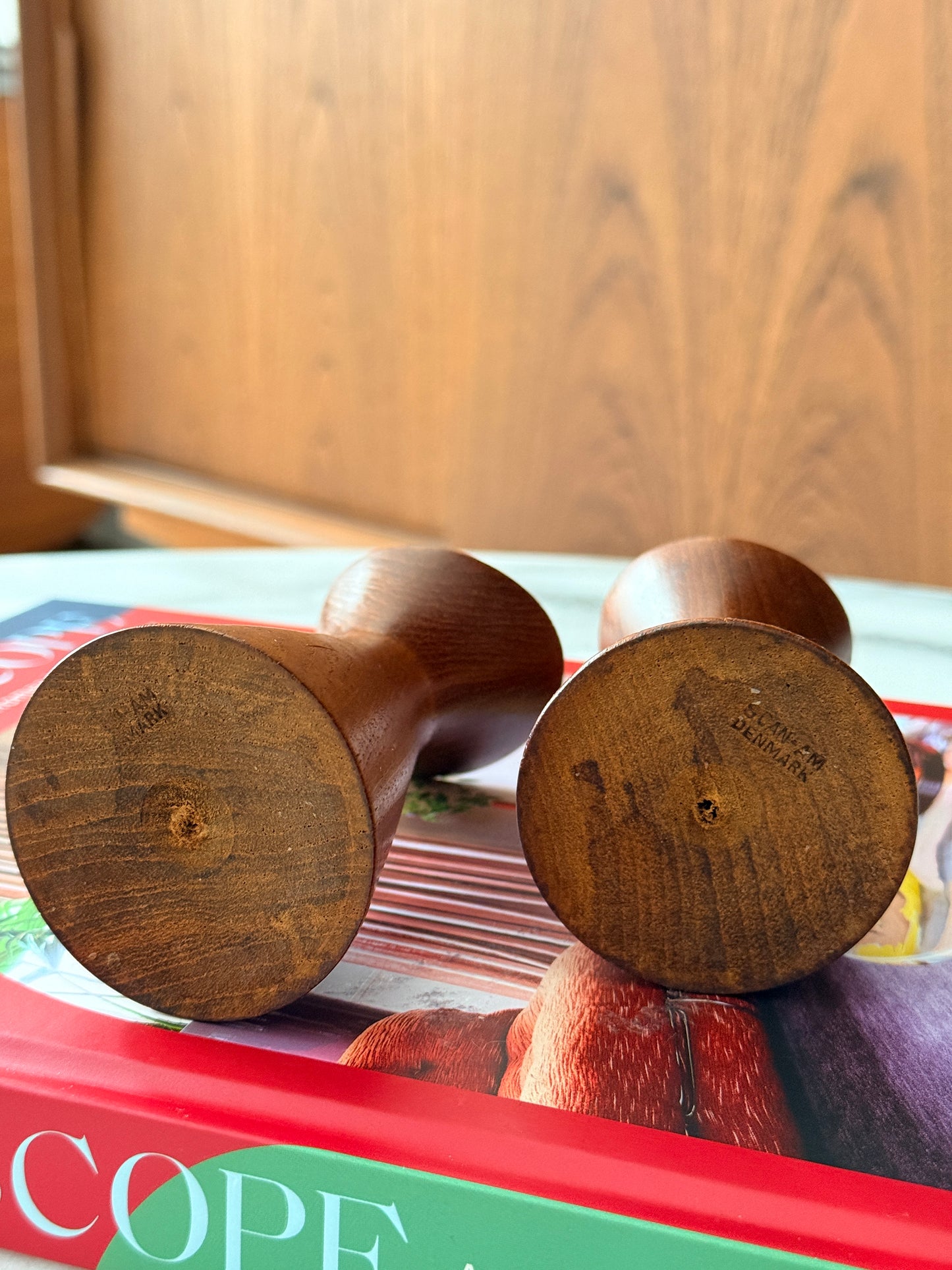 Pair of Danish Teak Candle Holders