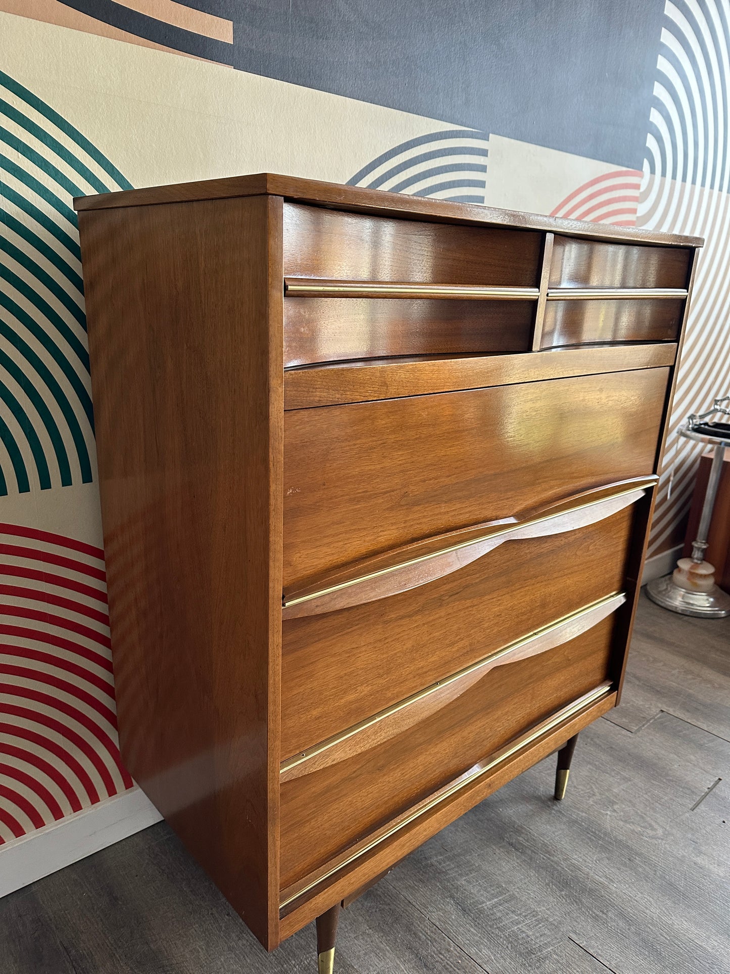 Vintage Vic Art Walnut Tallboy Dresser