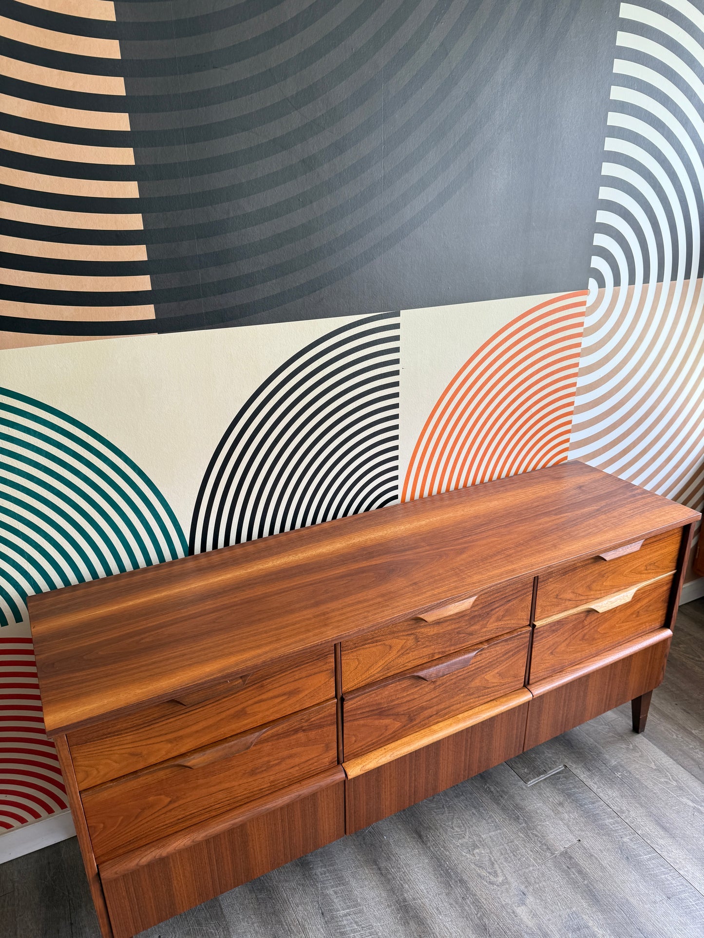 Vintage Walnut 9 Drawer Dresser by Kaufman