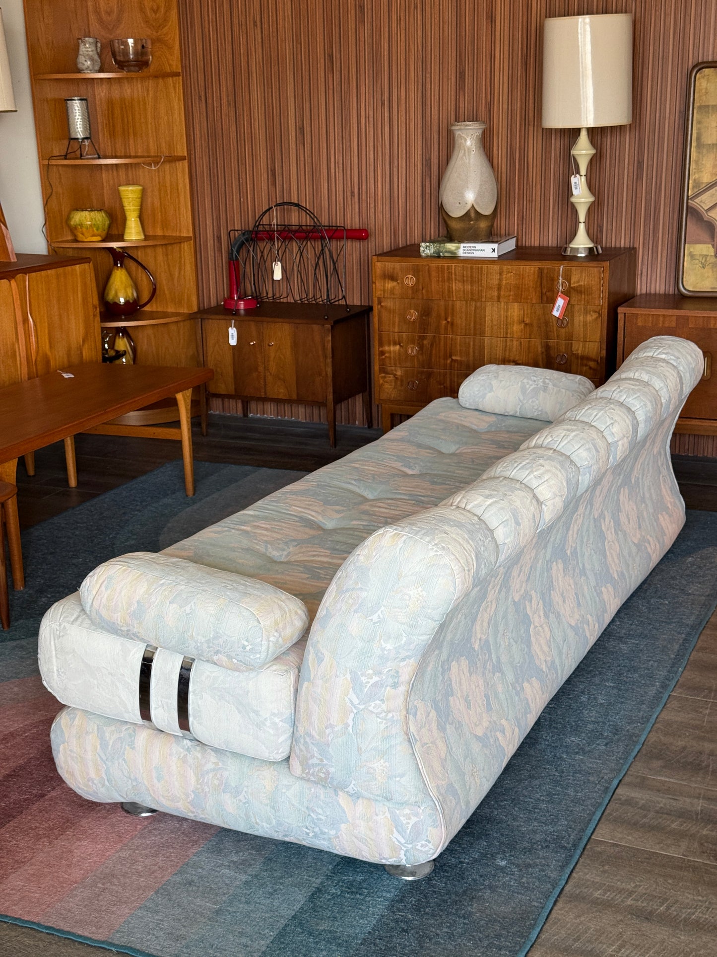 Vintage Floral and Chrome Sofa