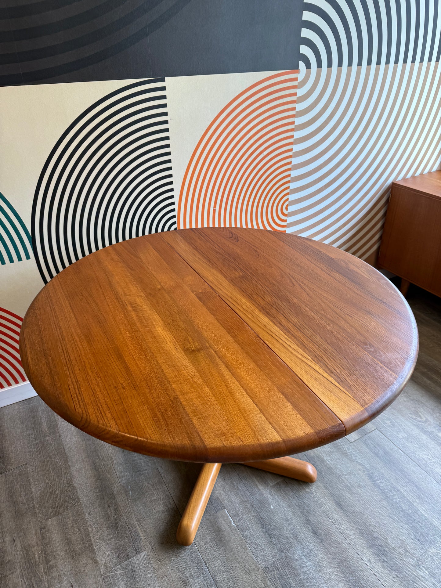 Danish Round Teak Dining Table by Johs. Kristoffersen & Son