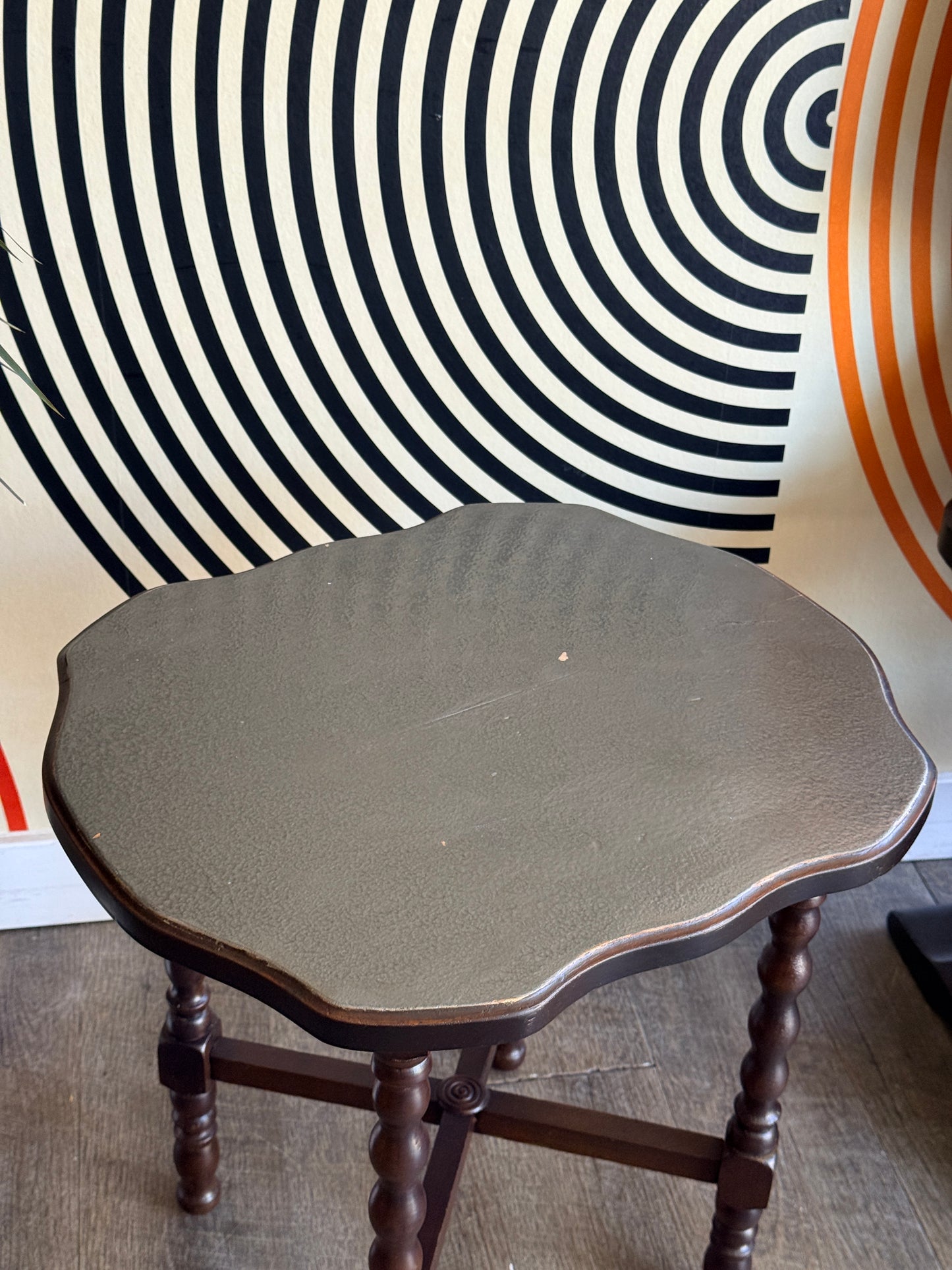 Vintage Bobbin Leg Side Table with a Metallic Silver Top