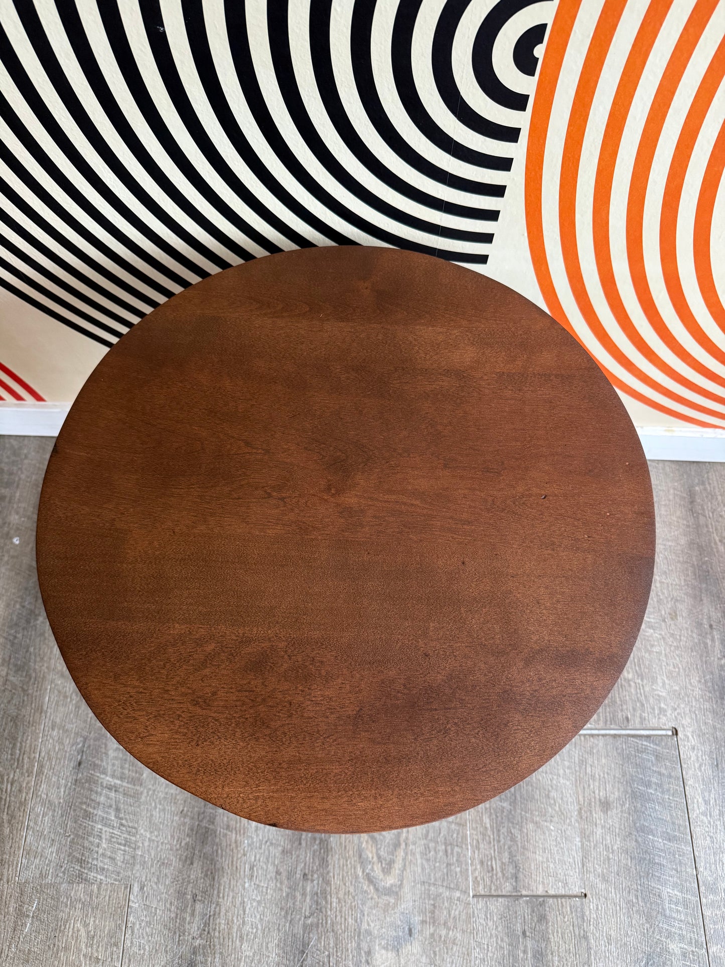 Vintage Round Walnut Side Table