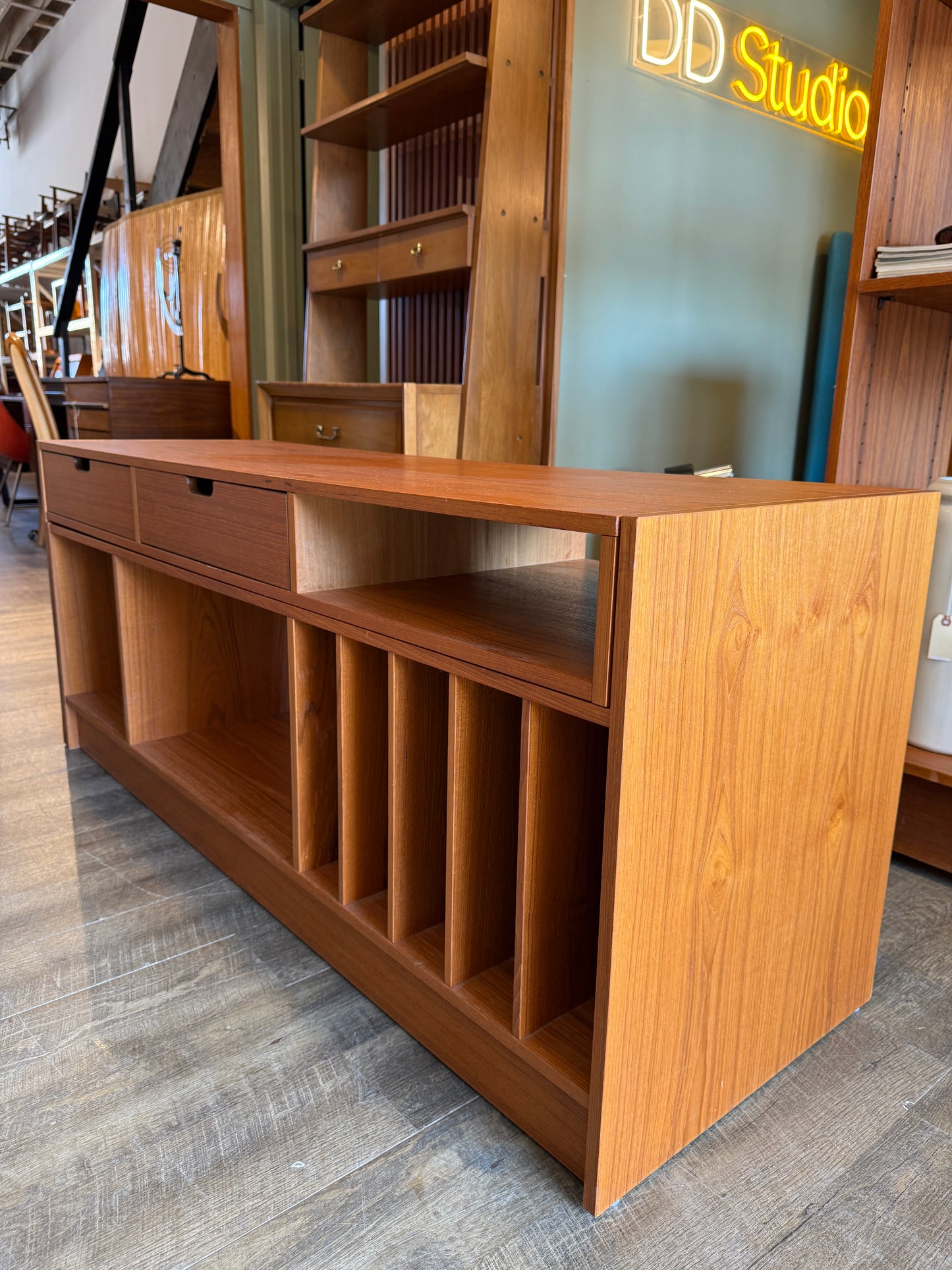 Vintage Teak Pull-out Cabinet with Two Drawers