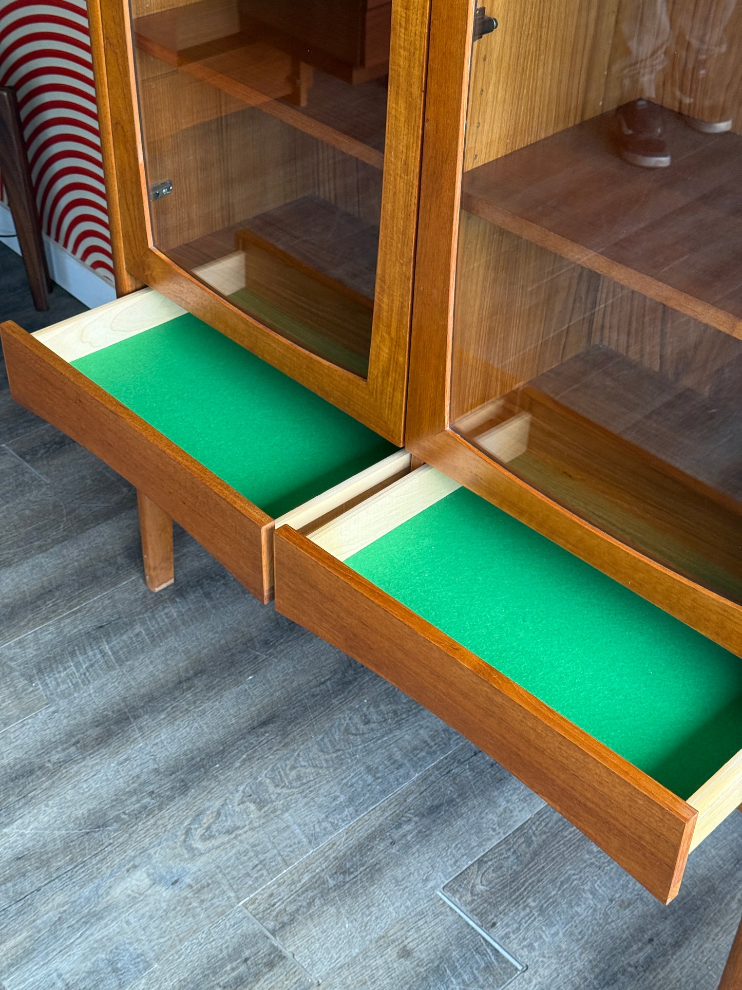 Tall Vintage Teak Curio Cabinet