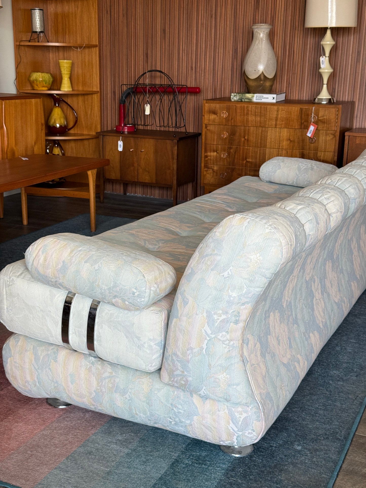Vintage Floral and Chrome Sofa
