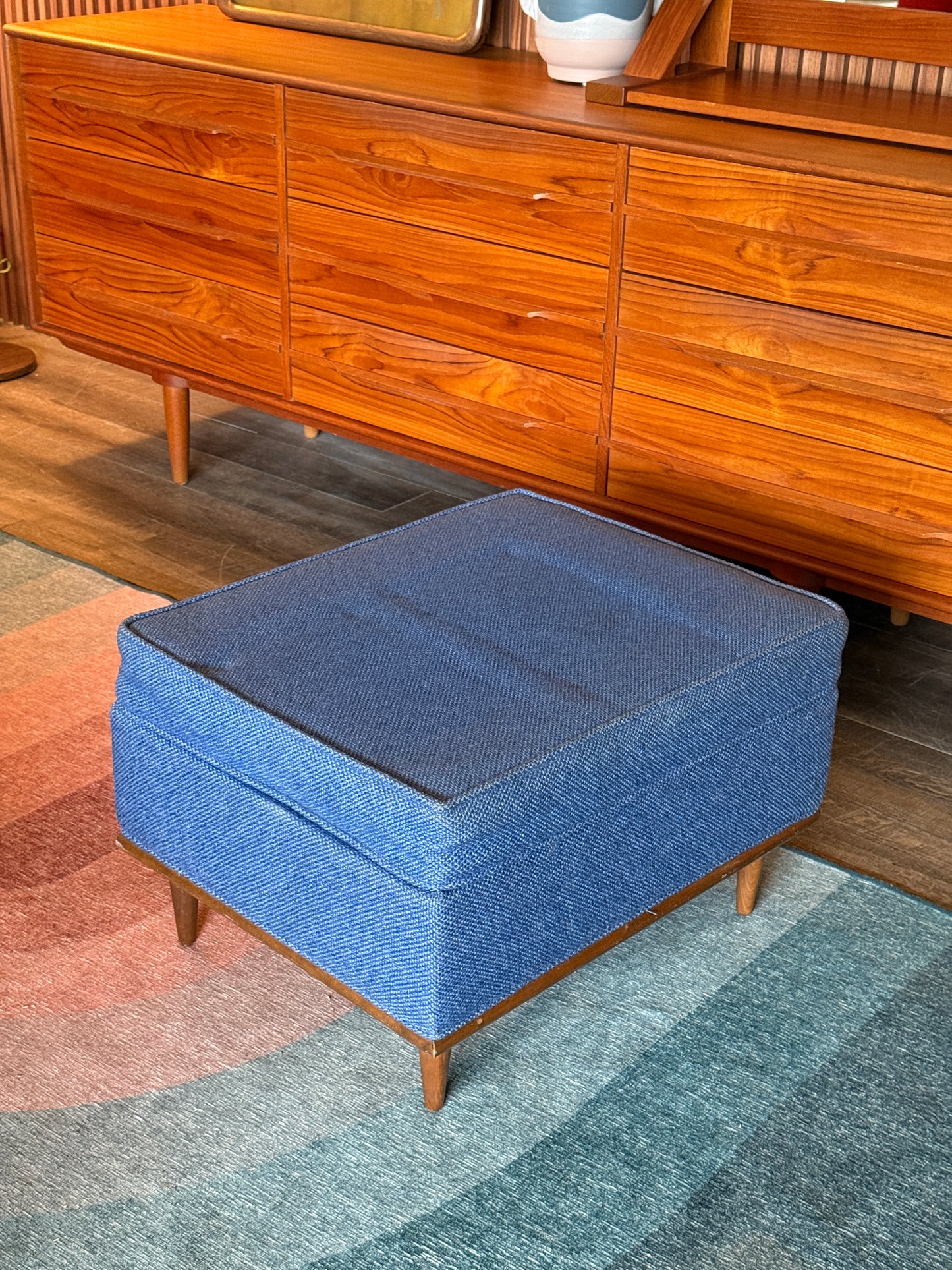 Vintage MCM Blue Ottoman