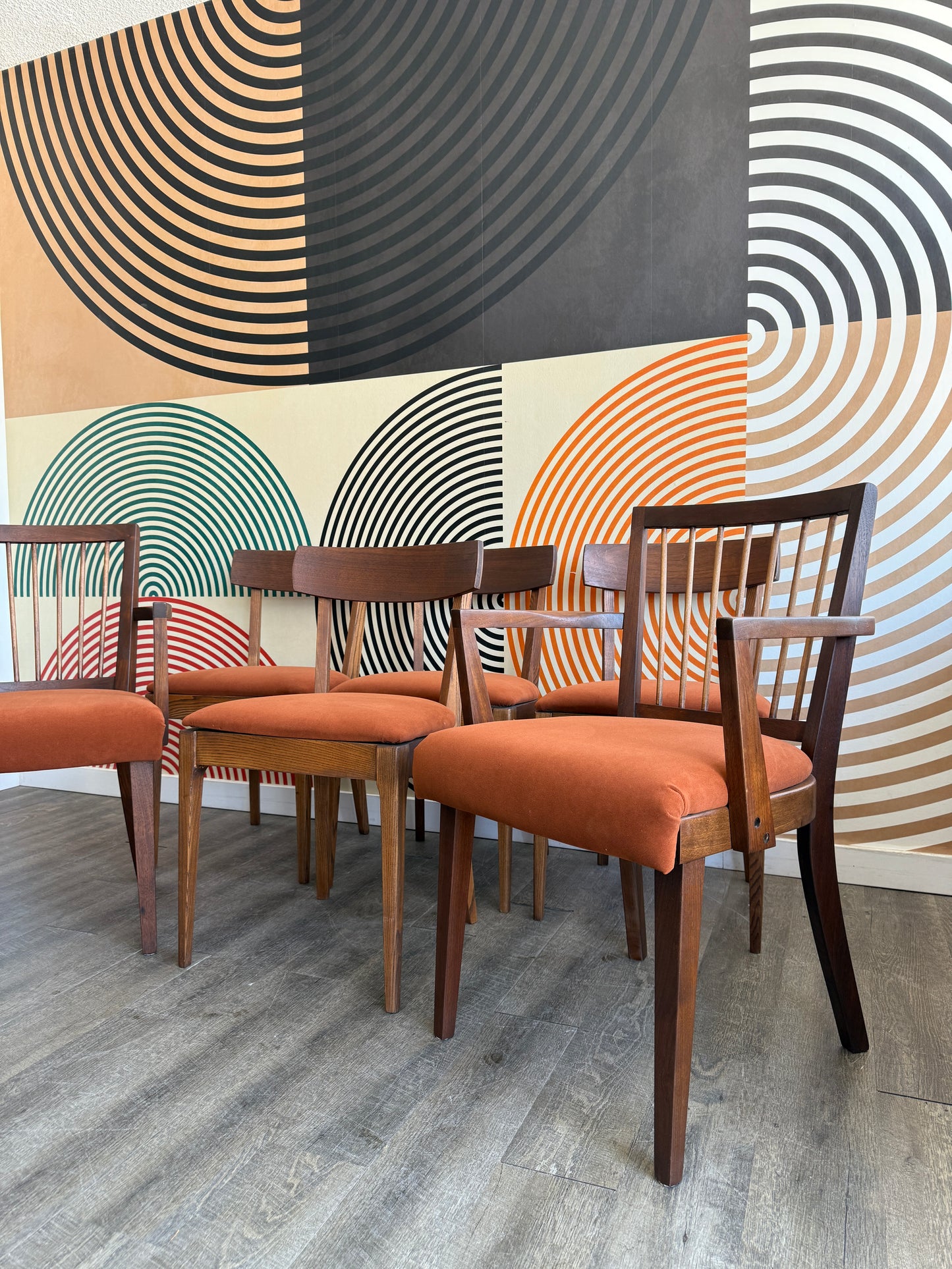 Set of 6 Vintage Walnut Chairs