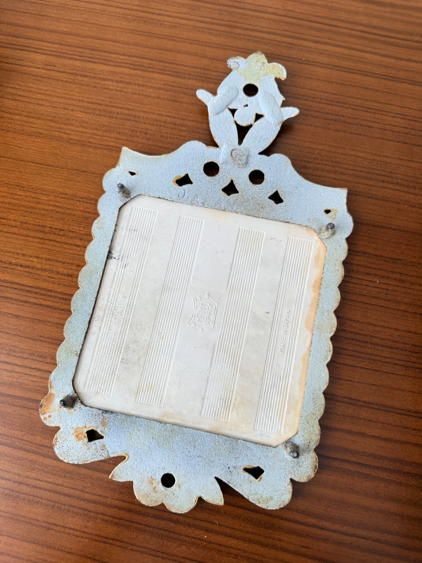 Vintage Poor Richards Almanac Ceramic and Cast Iron Trivet
