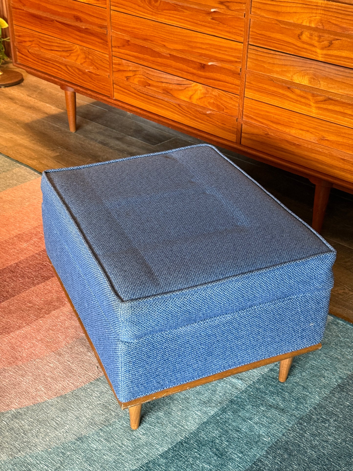 Vintage MCM Blue Ottoman
