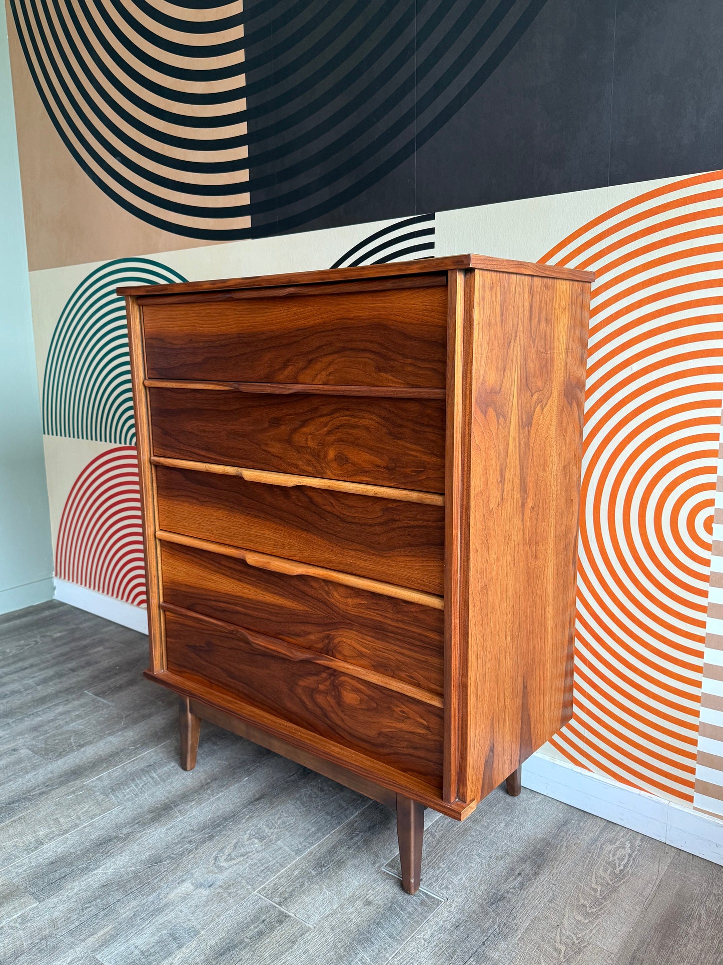 Vintage Walnut 5 Drawer Dresser by Princeville