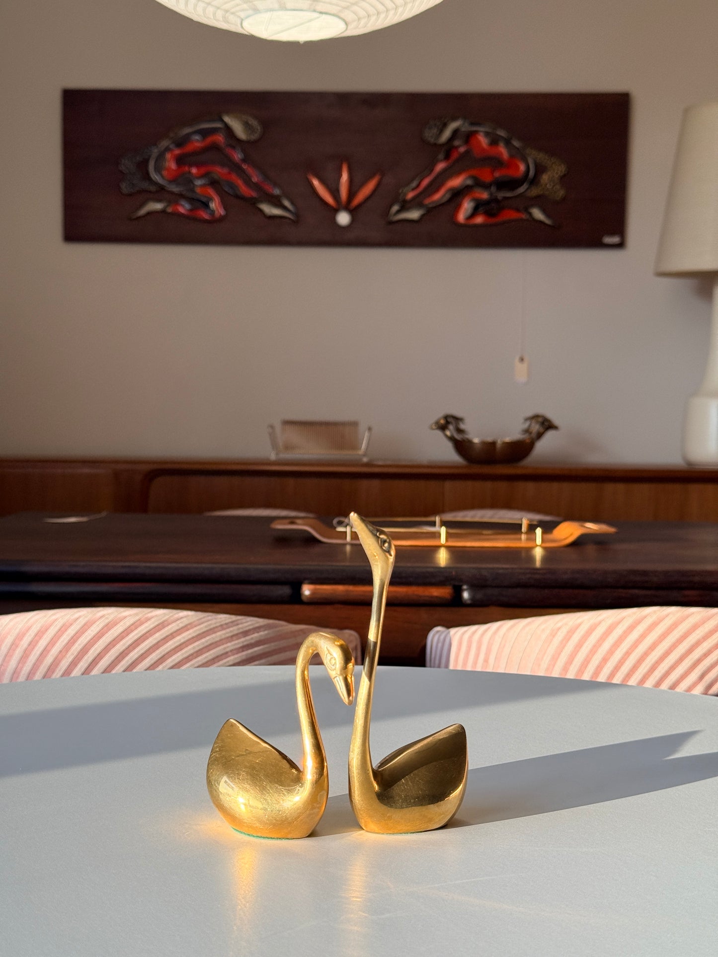 Small Vintage Brass Swans