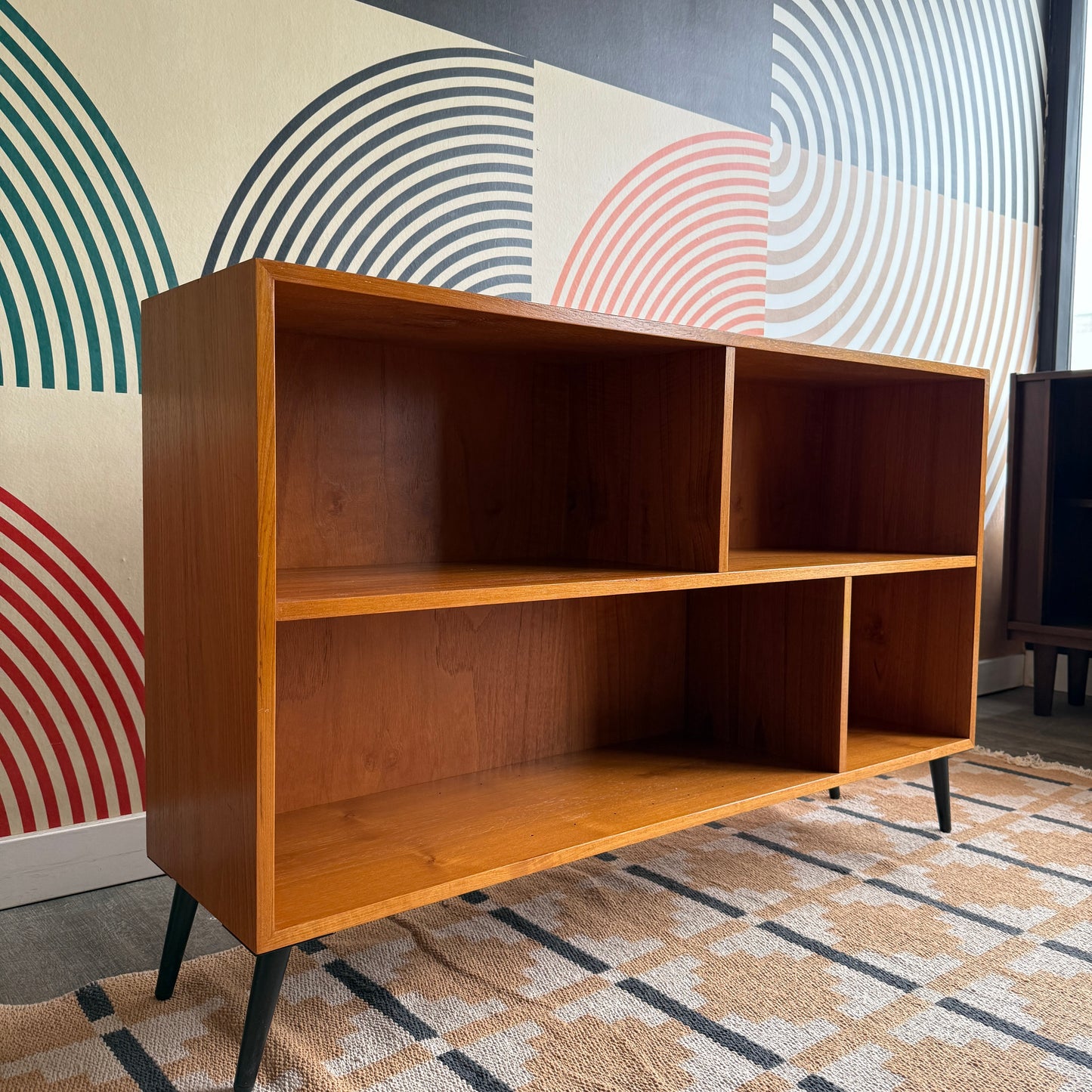 Vintage Teak Bookcase on Metal Legs