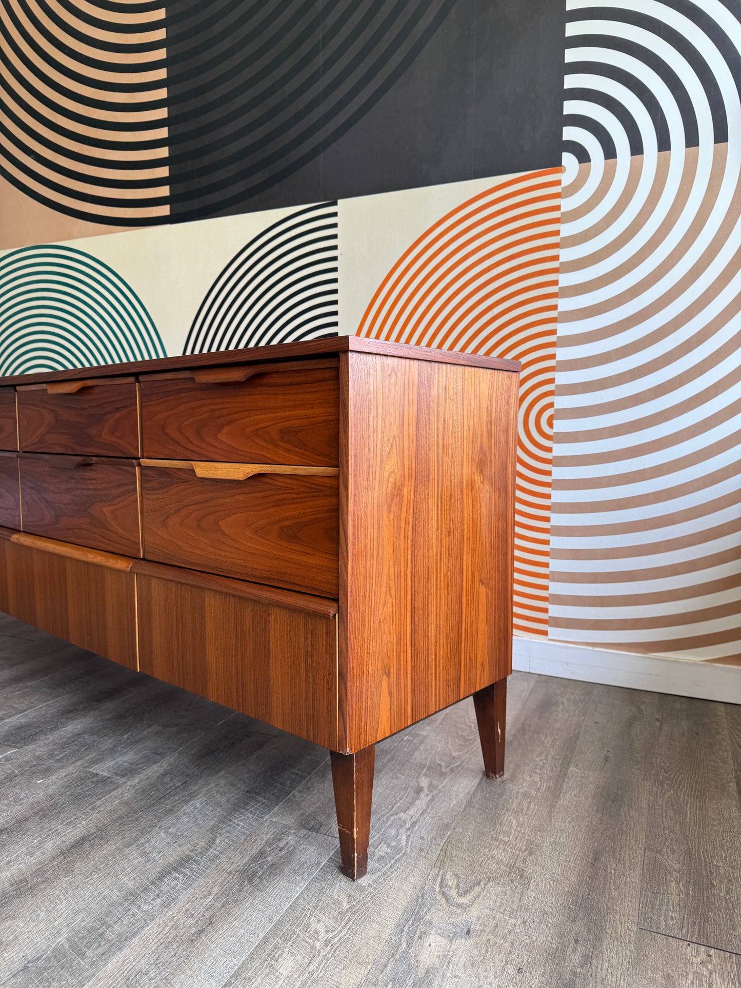 Vintage Walnut 9 Drawer Dresser by Kaufman