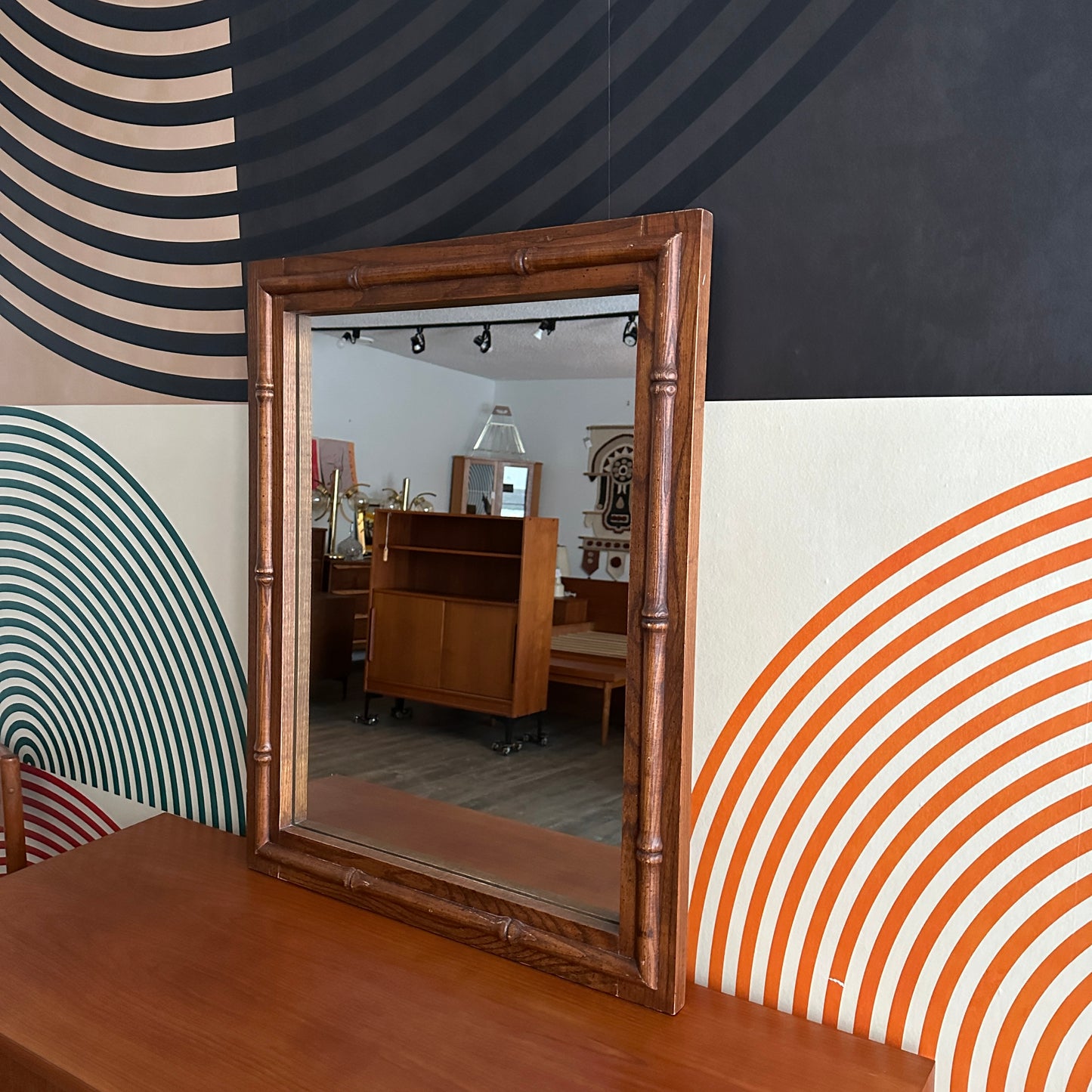 Vintage Solid Wood Bamboo Effect Mirror