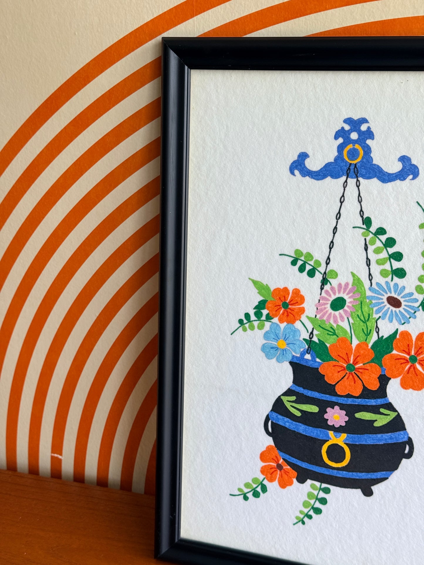 Vintage Ink on Felt Framed Art