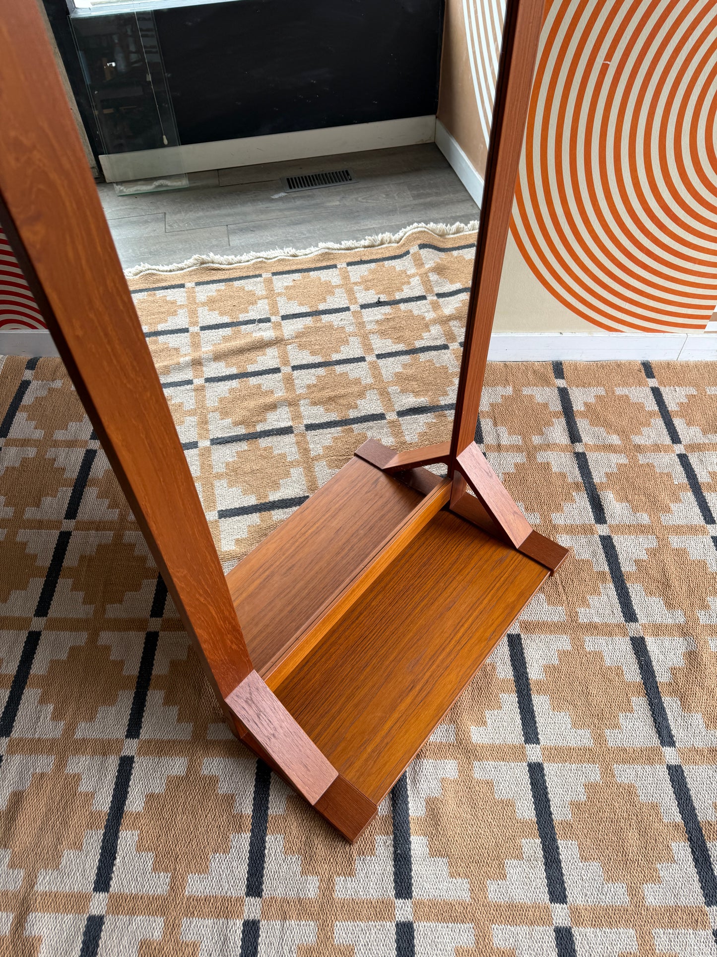 Danish Teak Hanging Mirror with Shelf