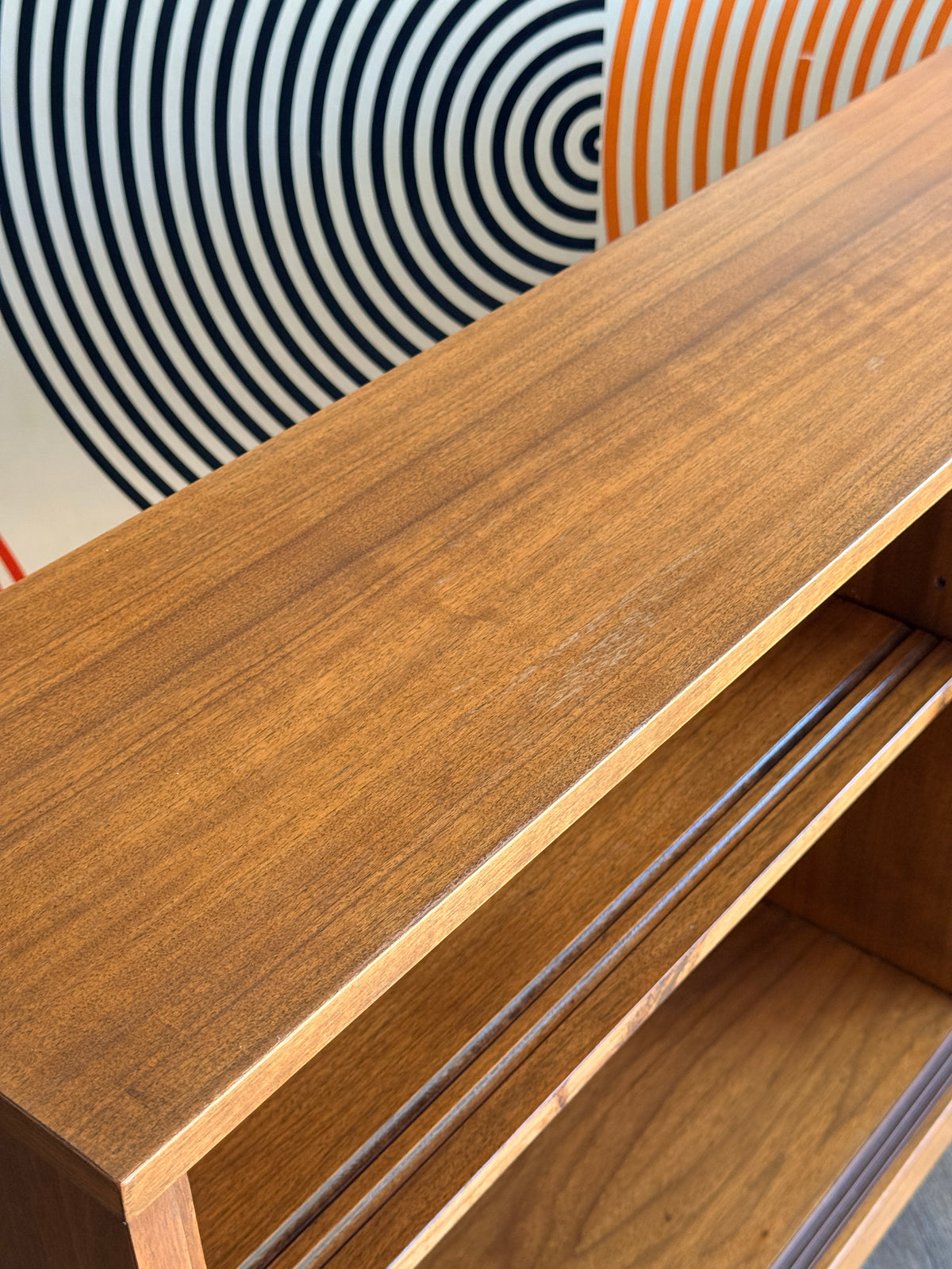 Vintage Angled Walnut Curio Cabinet/Bookcase