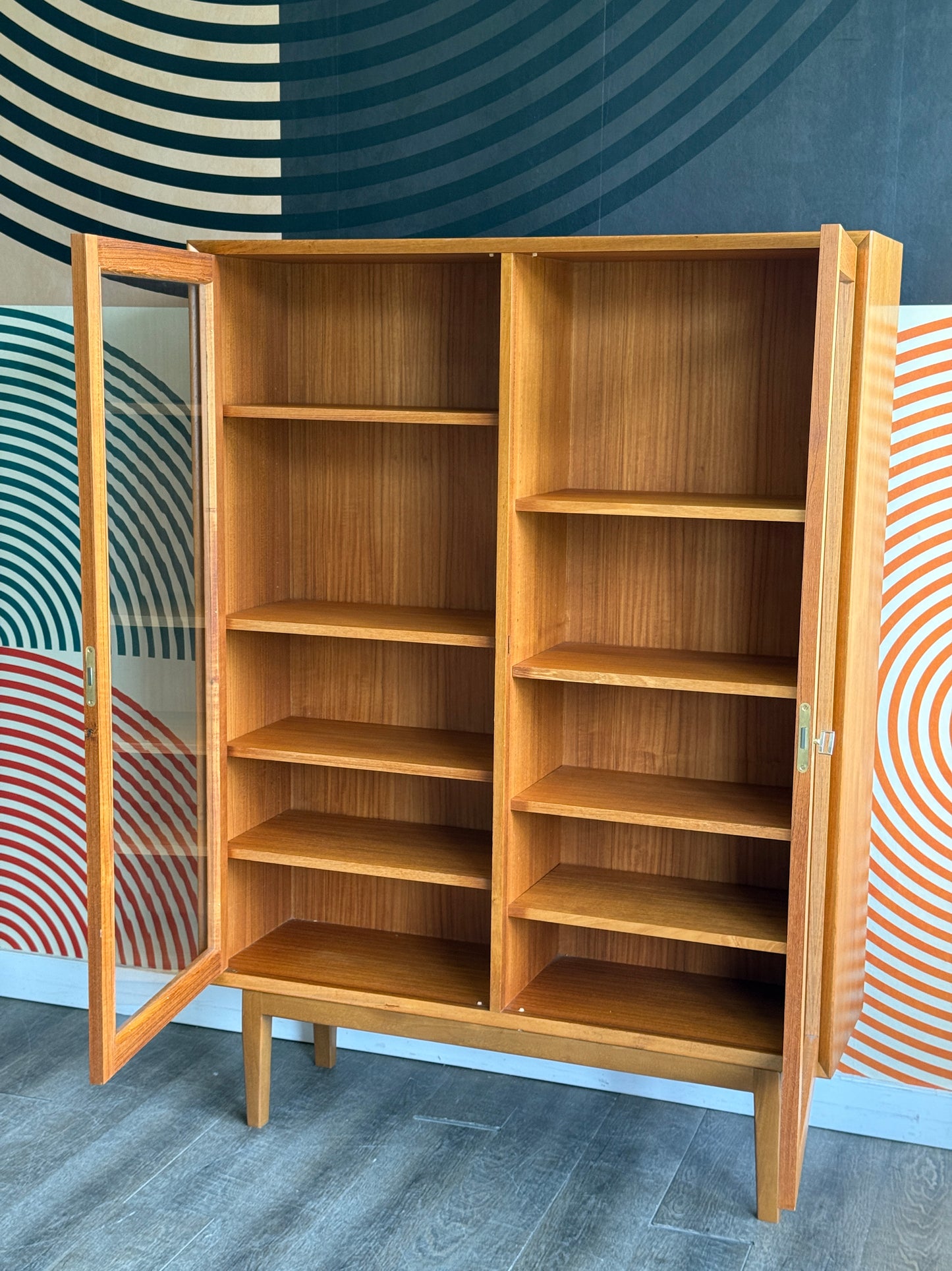 Tall Danish Teak Curio Cabinet by Brouer Mobelfabrik on Custom Base