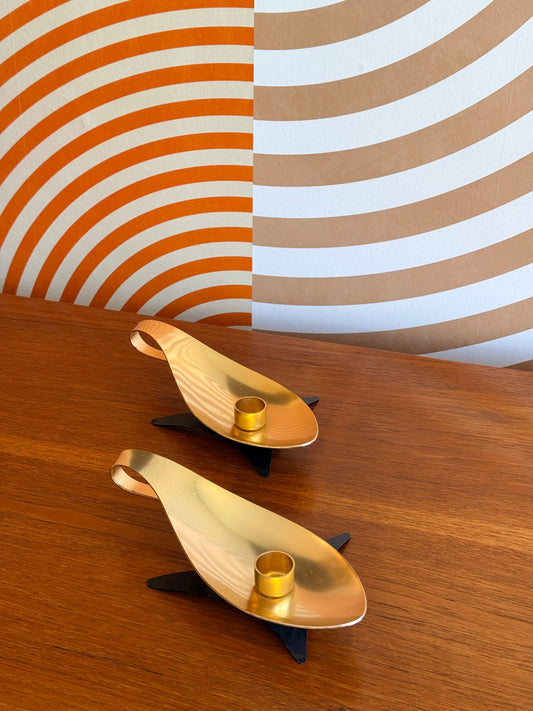 Pair of Vintage Midcentury Modern Aluminum Candle Holders by Mirro,USA