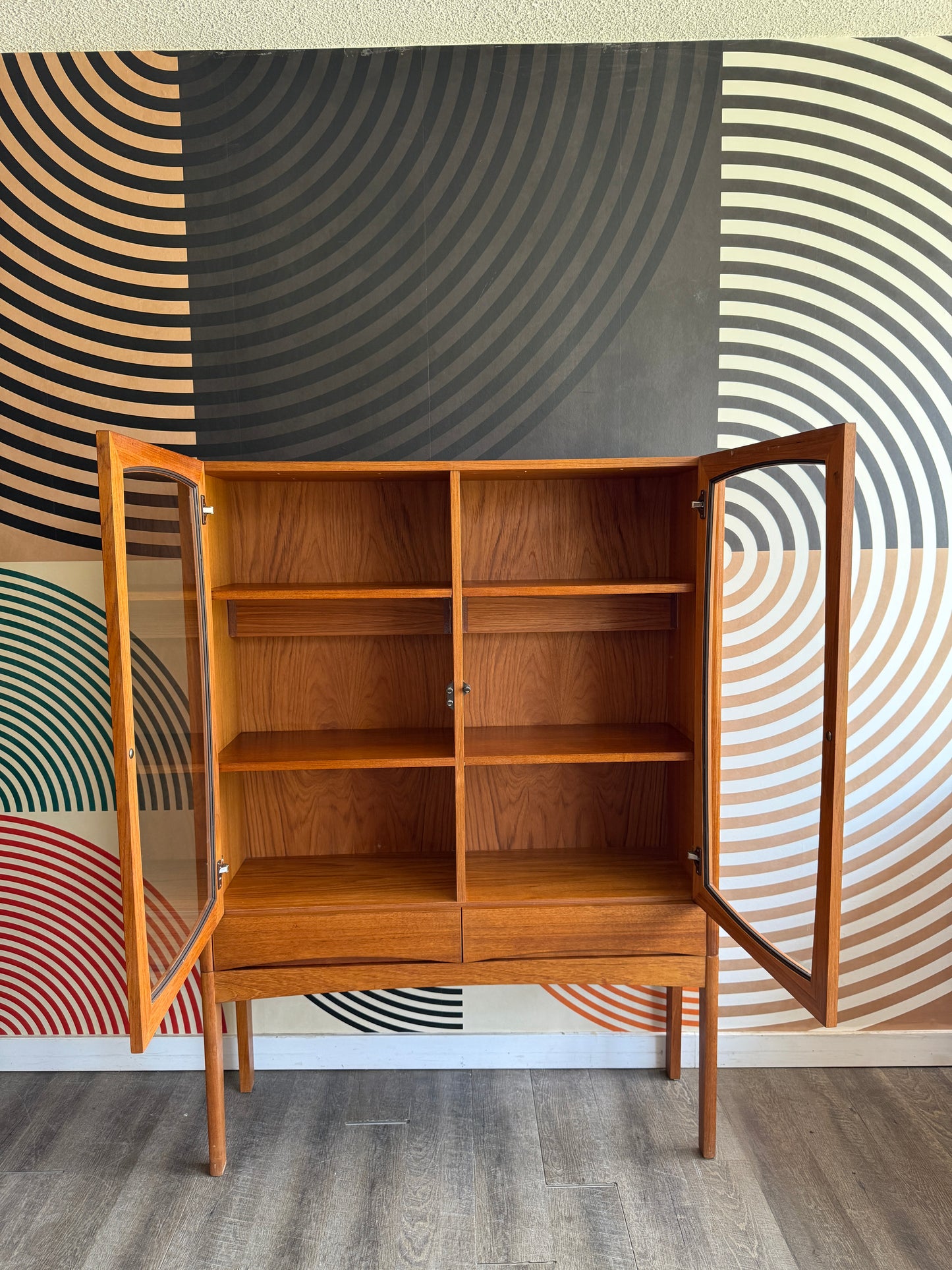 Tall Vintage Teak Curio Cabinet