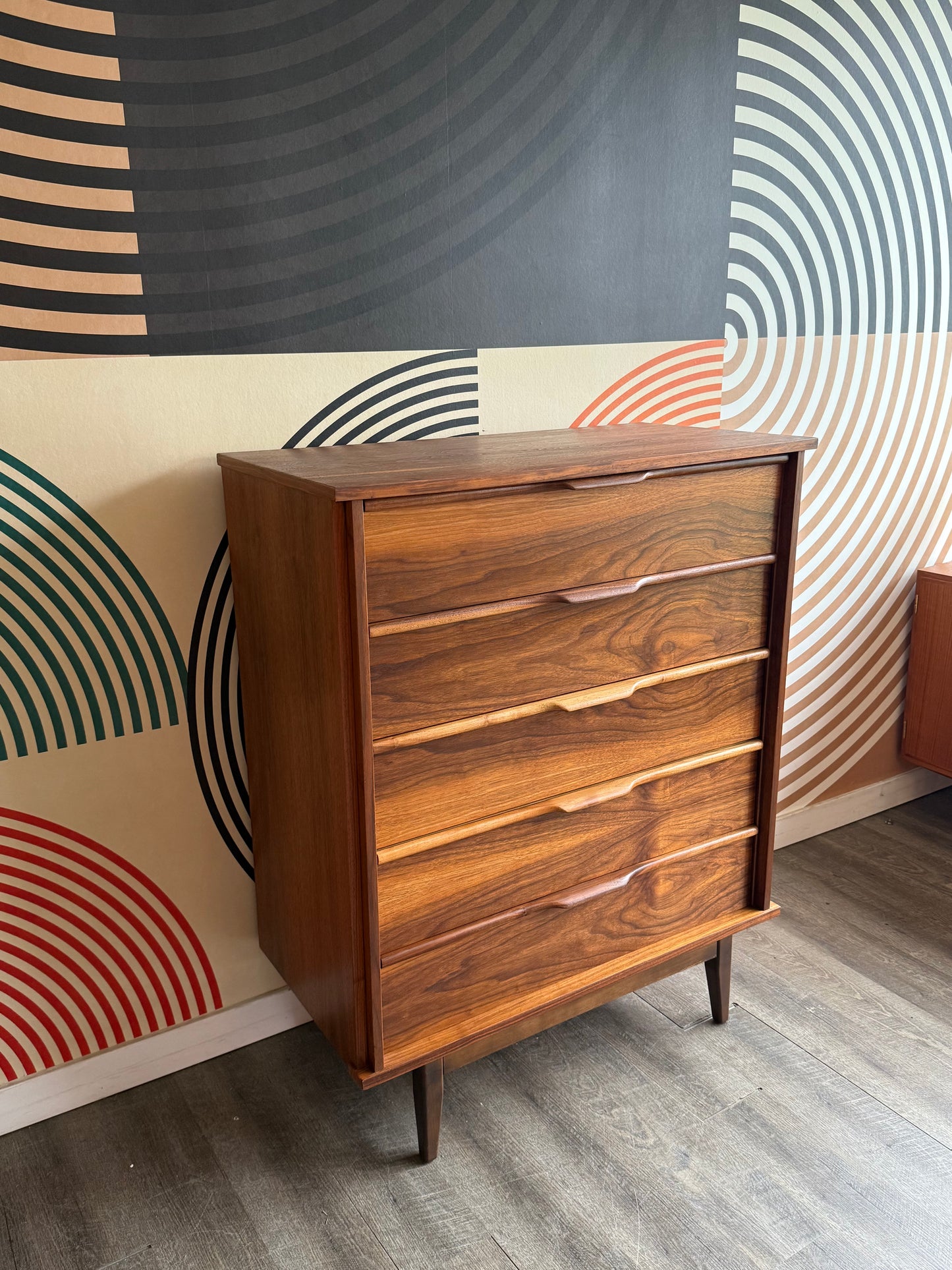 Vintage Walnut 5 Drawer Dresser by Princeville