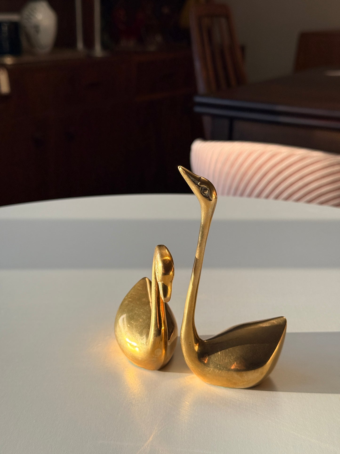 Small Vintage Brass Swans
