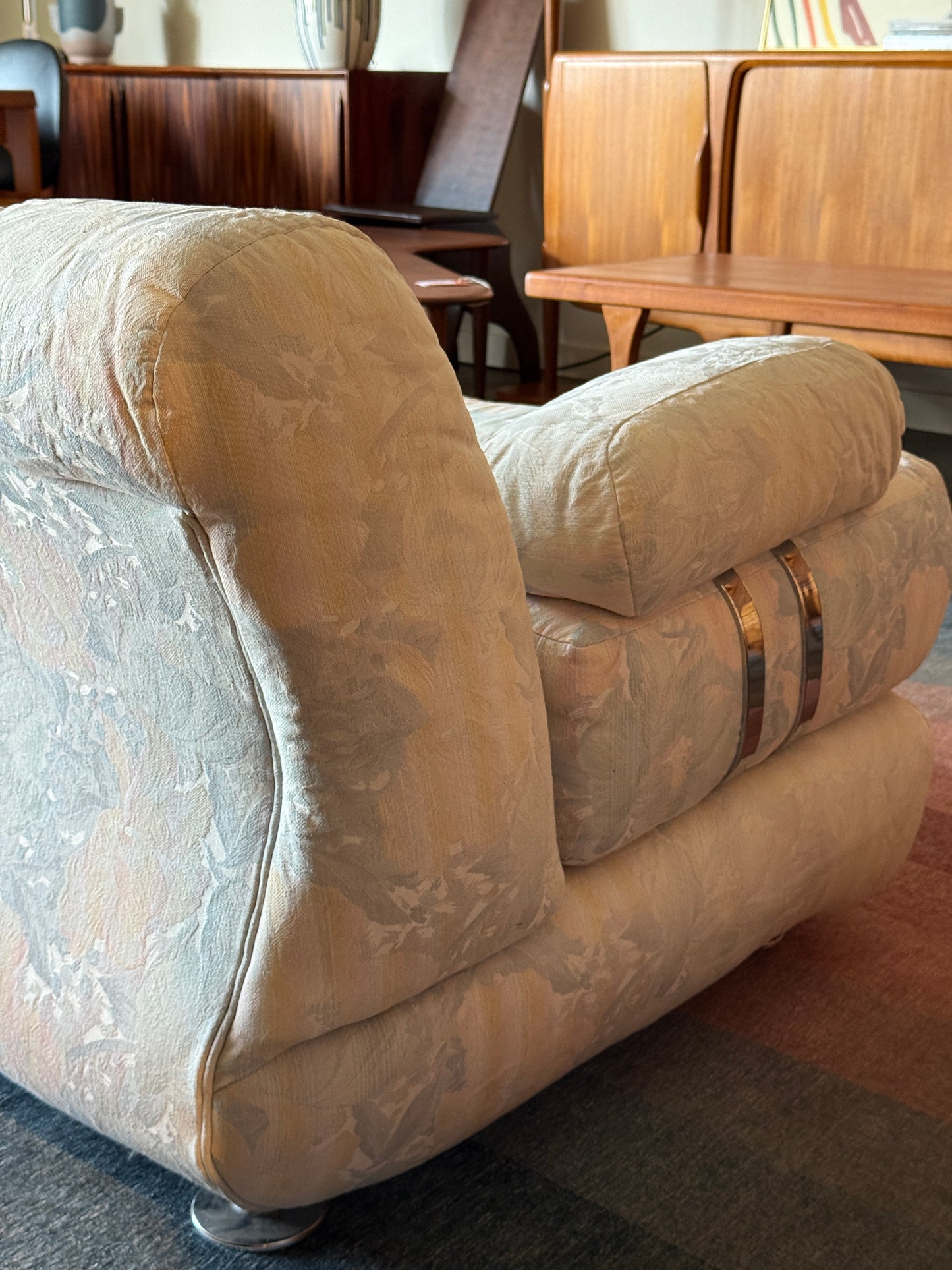 Vintage Floral and Chrome Sofa