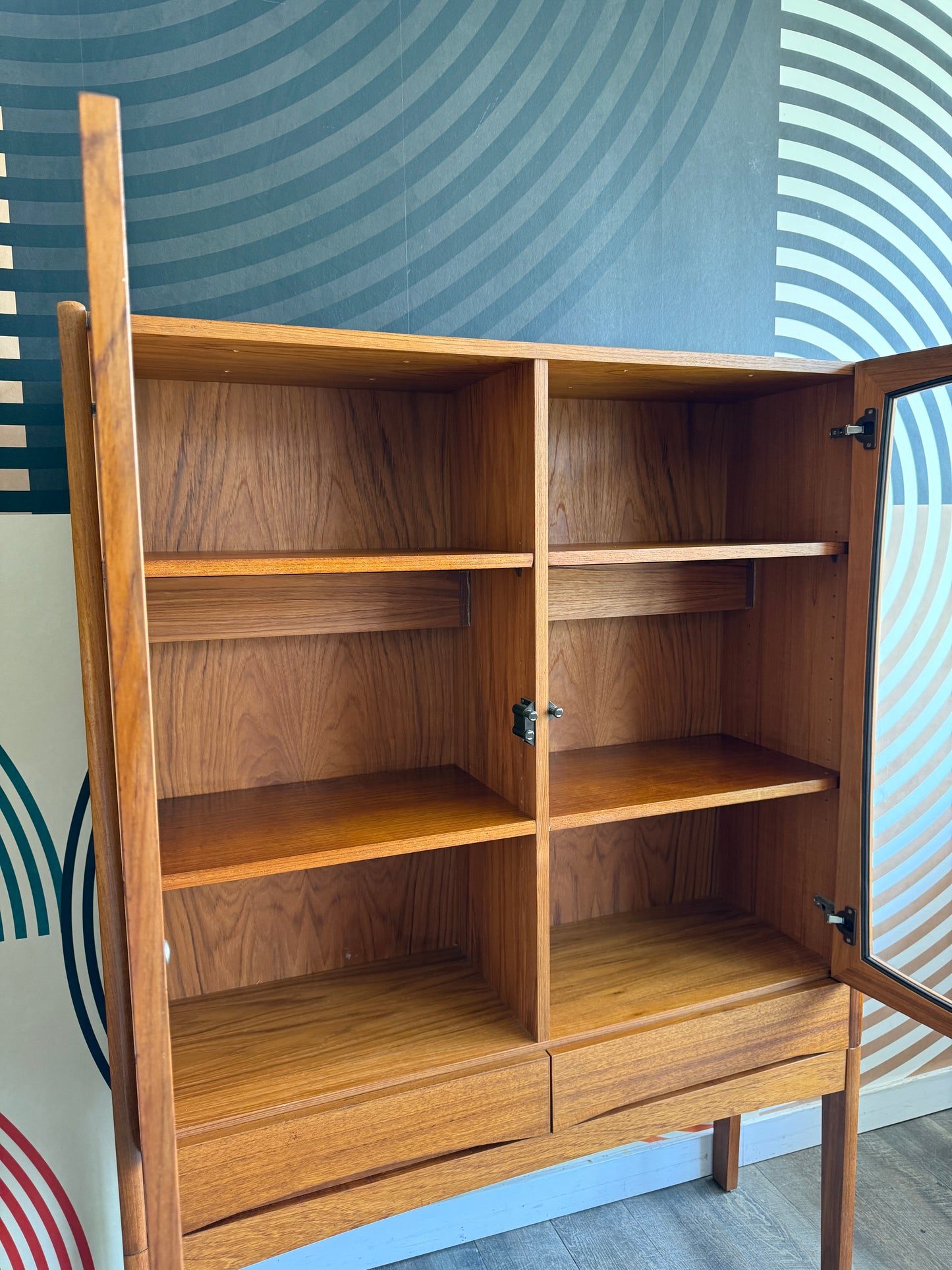 Tall Vintage Teak Curio Cabinet