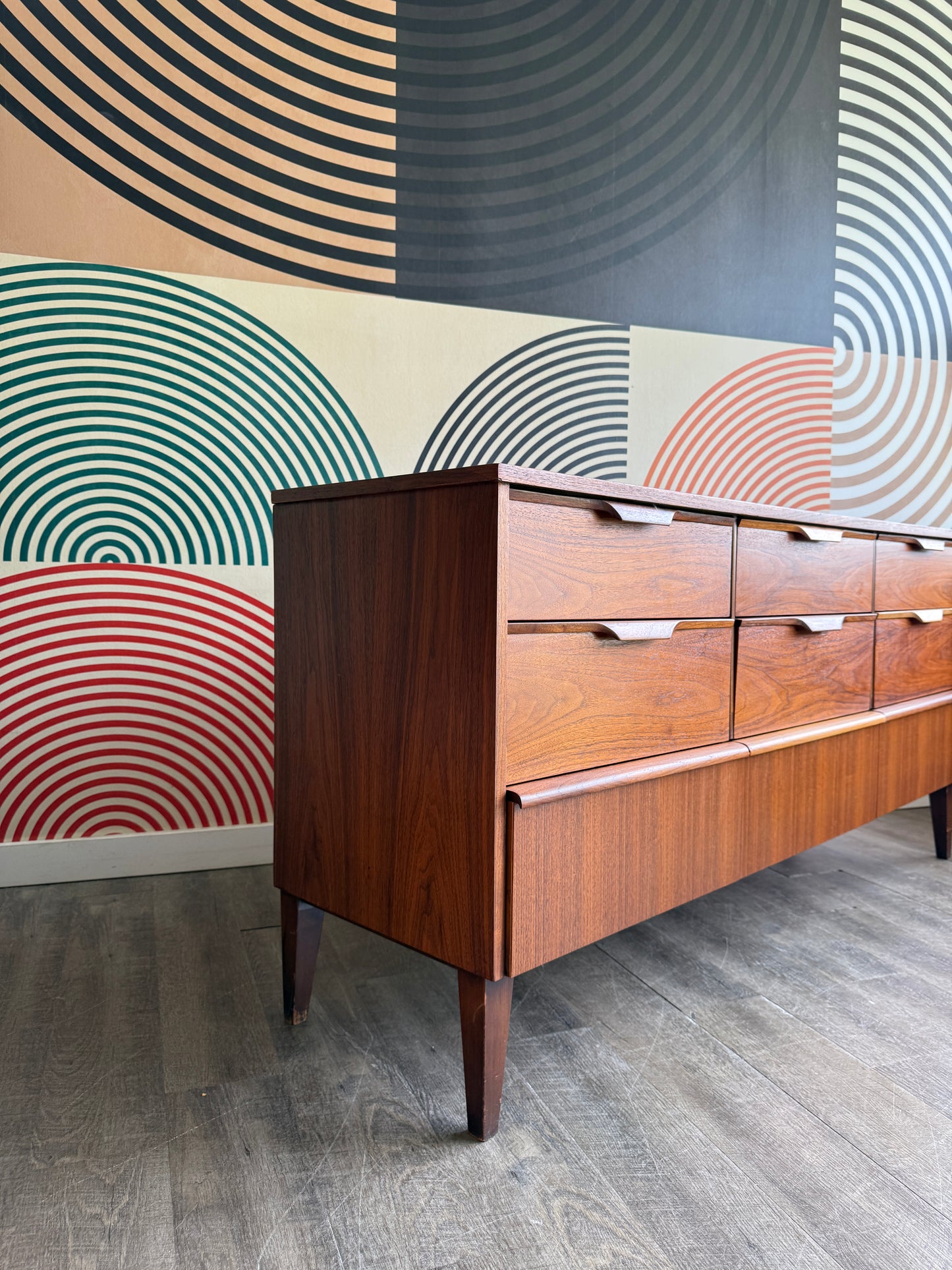 Vintage Walnut 9 Drawer Dresser by Kaufman
