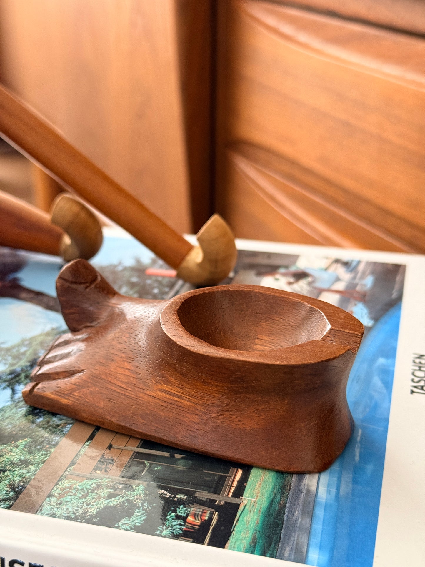 Vintage Hand-carved Wooden Foot Ashtray