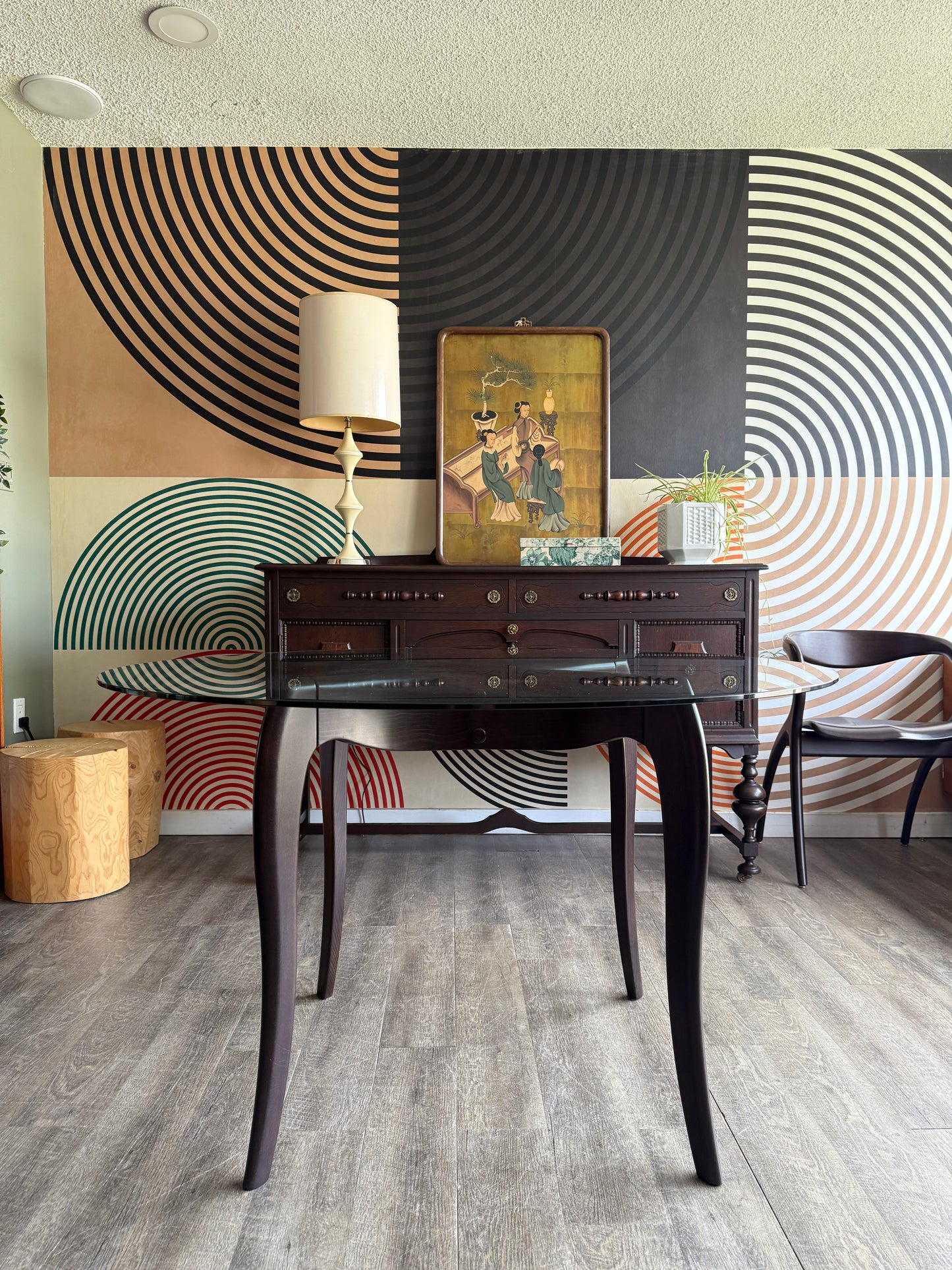 Contemporary Round Glass Table with Sculptural Base by A. Sibau Domitalia
