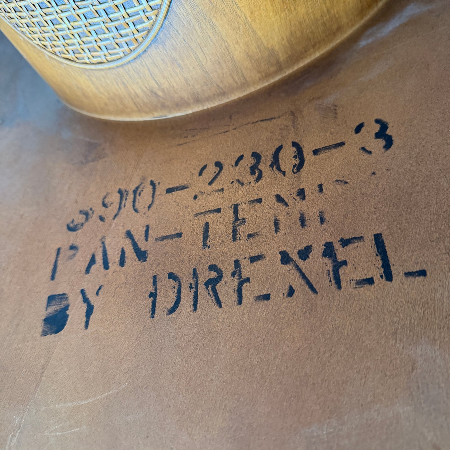 Drexel Round Coffee Table with Woven Wicker Details
