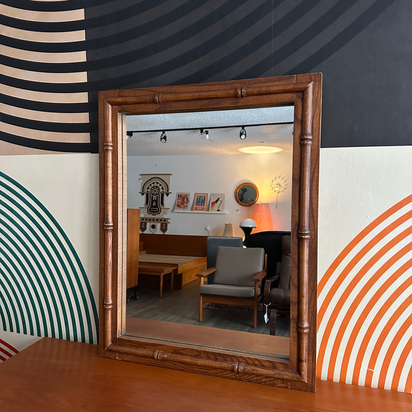 Vintage Solid Wood Bamboo Effect Mirror